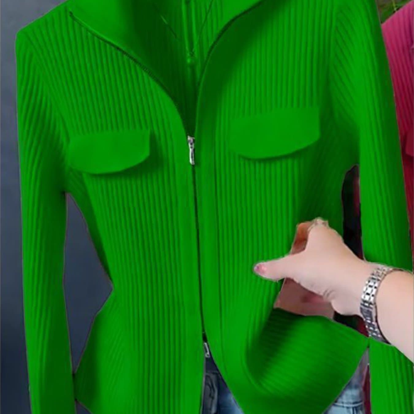 TEMU Double Zip Cardigan Women's Neck Solid Sweater Versatile Long Sleeve