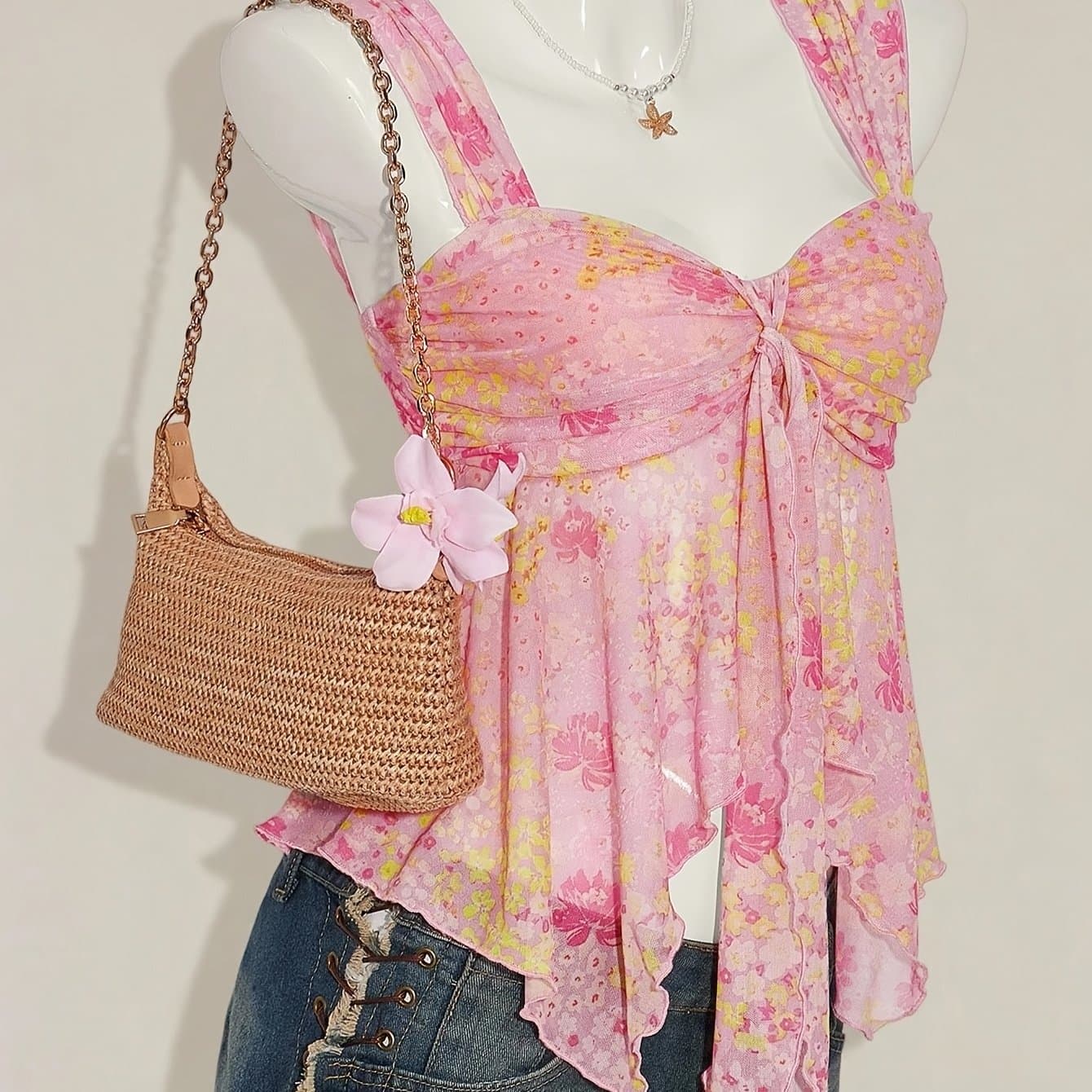 TEMU Women's Ditsy Floral Asymmetrical Hem Cute Floral Top, Cute Summer Top Autumn Women's Wear