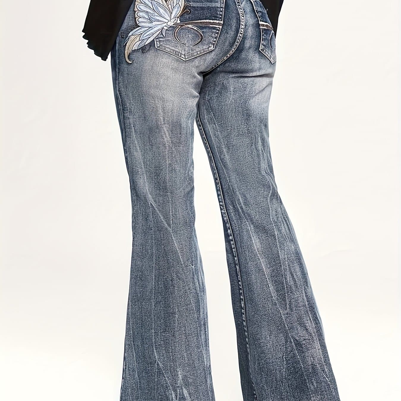 TEMU [hme]women's Stylish Jeans - Mid-rise Jeans, Slash Pocket, Back Pocket , Casual Versatile Design, Light Blue, Wear All Year Round