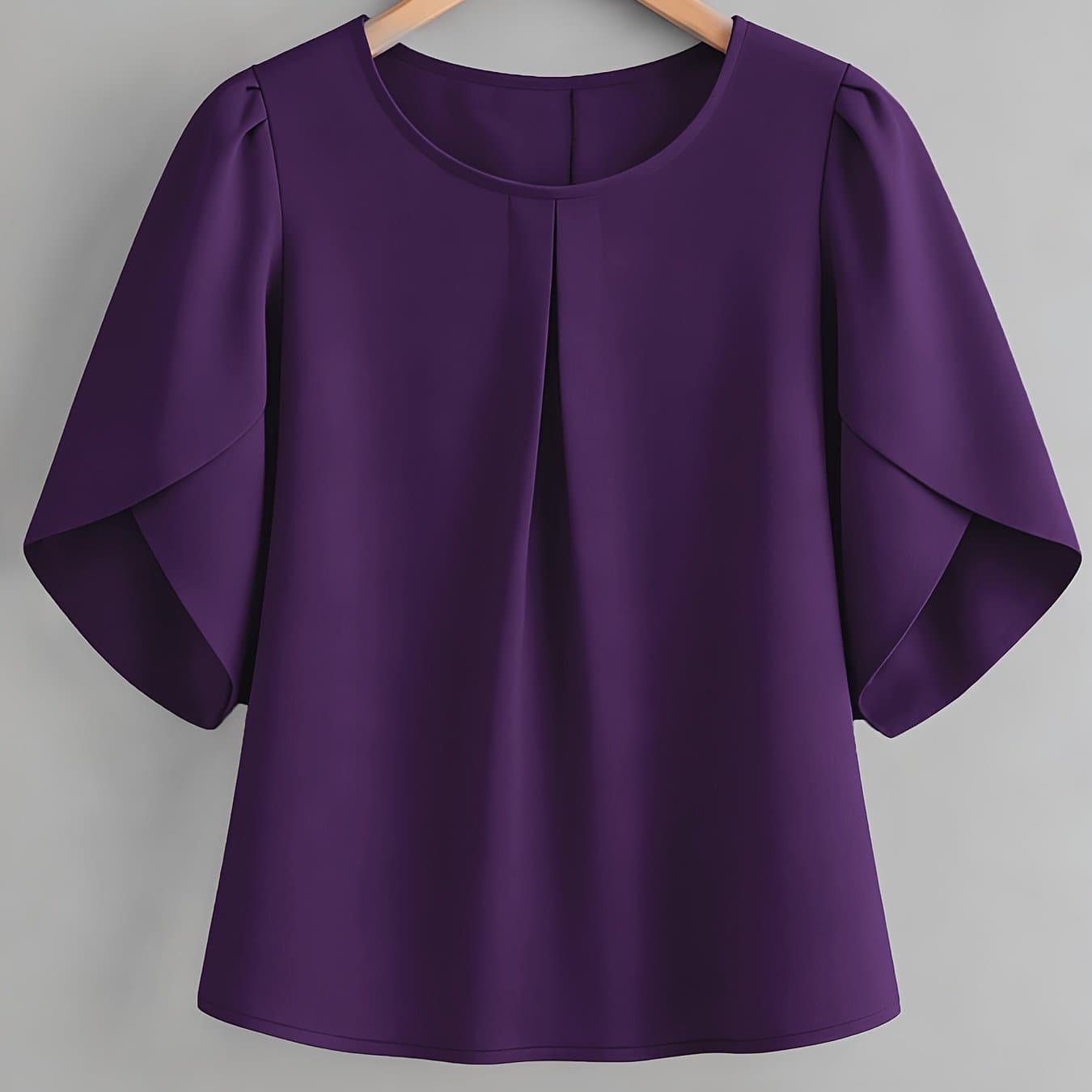 TEMU Women's Fashionable Elegant Chest Pleated Cuff Short Sleeve Shirt