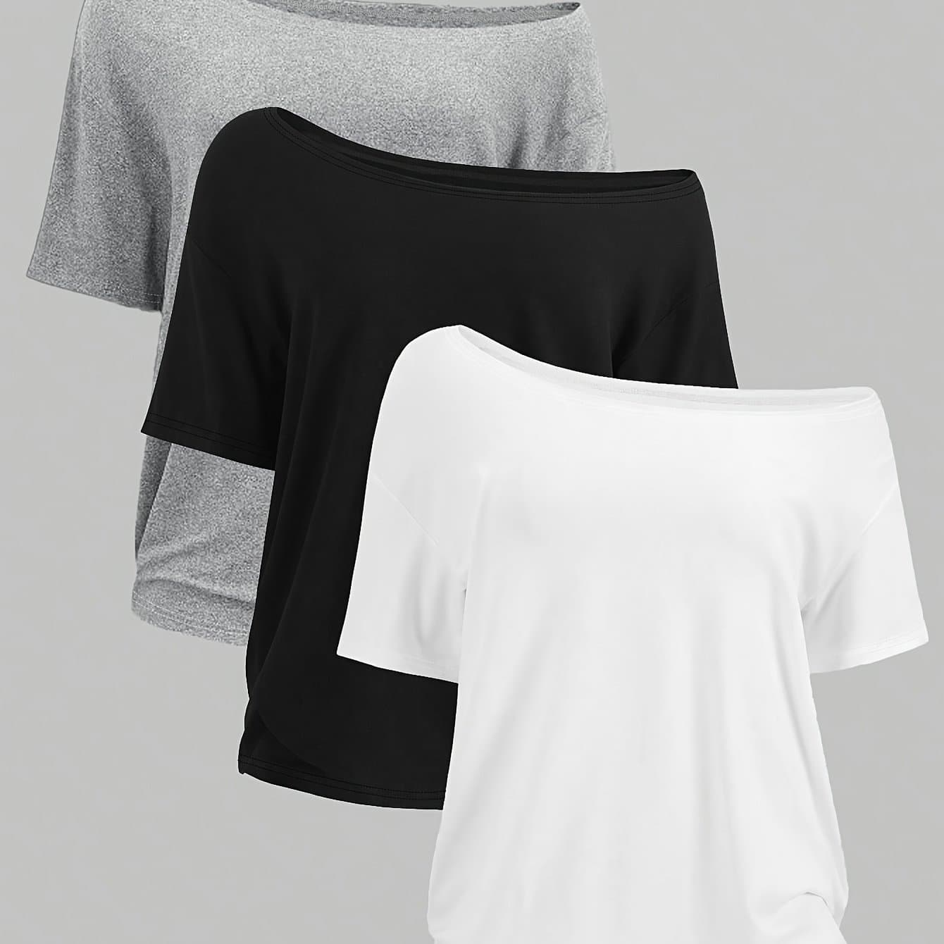 TEMU Women's Casual Fashion Sporty Multi--the-shoulder Short Sleeve T-shirt Three-piece Set
