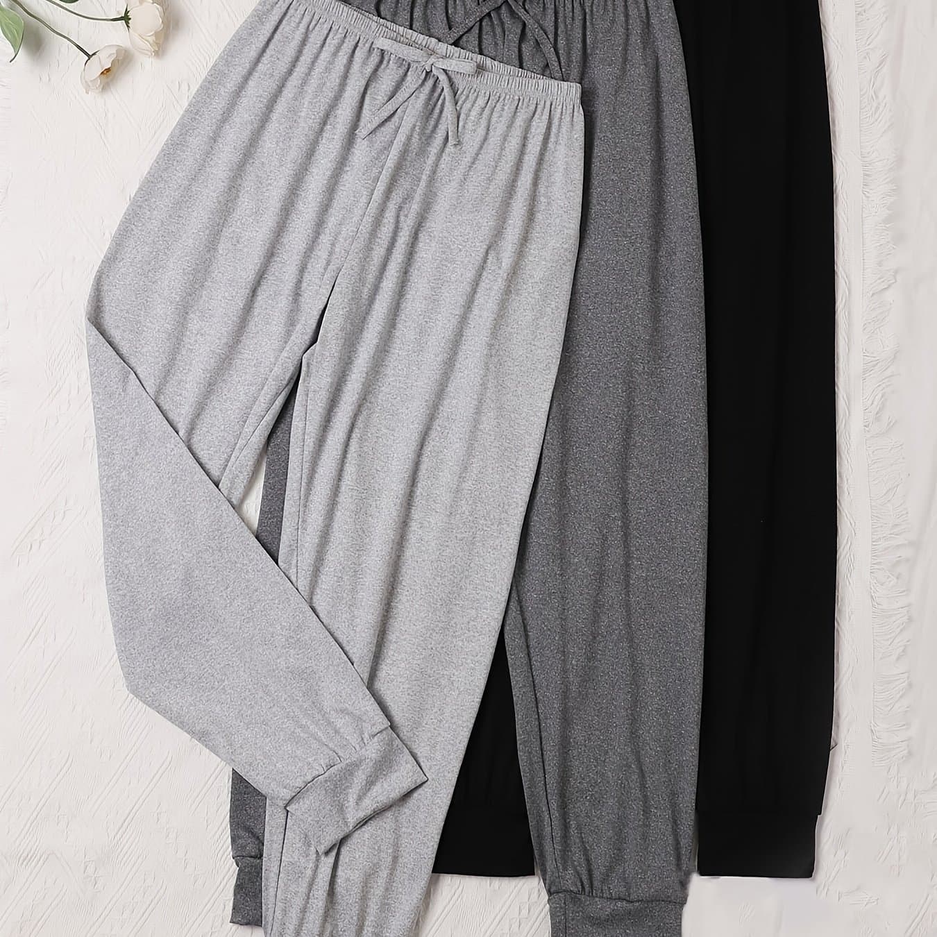 TEMU 3pcs Comfortable Solid Color Printed Women's Pants, Fabric, Women's Pants, Comfortable Four-season Trousers