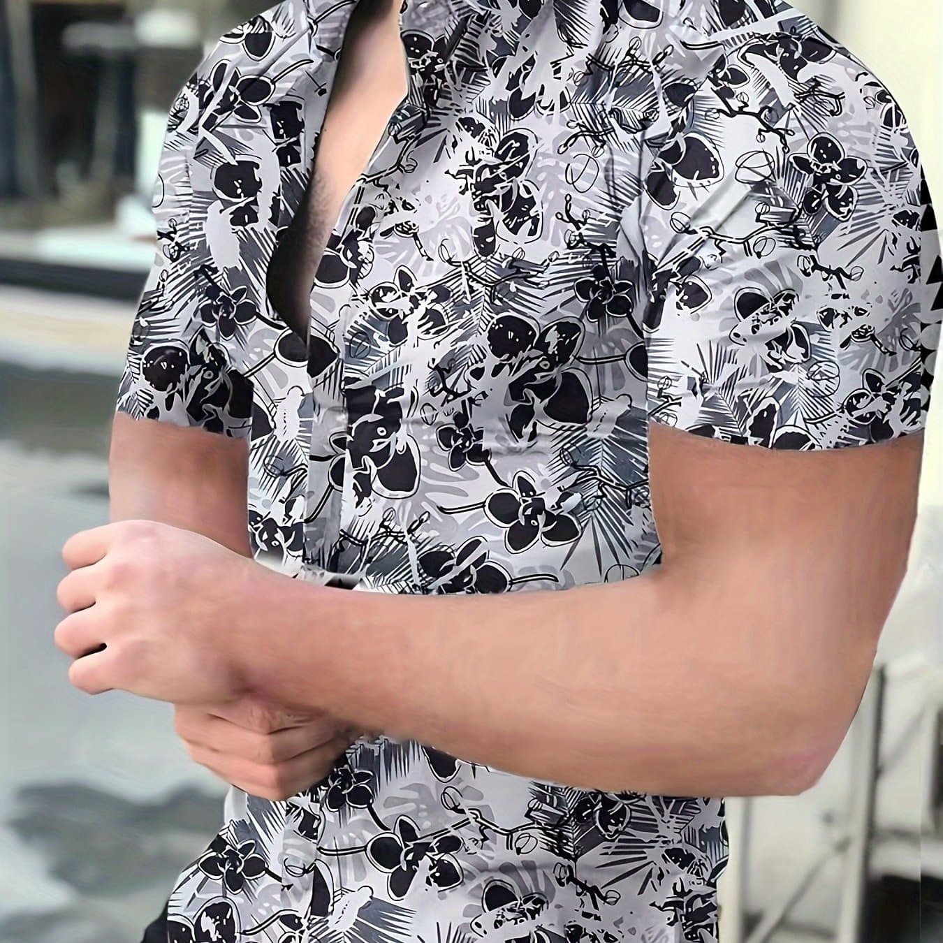 TEMU Style Printed Men's Short-sleeved Shirt