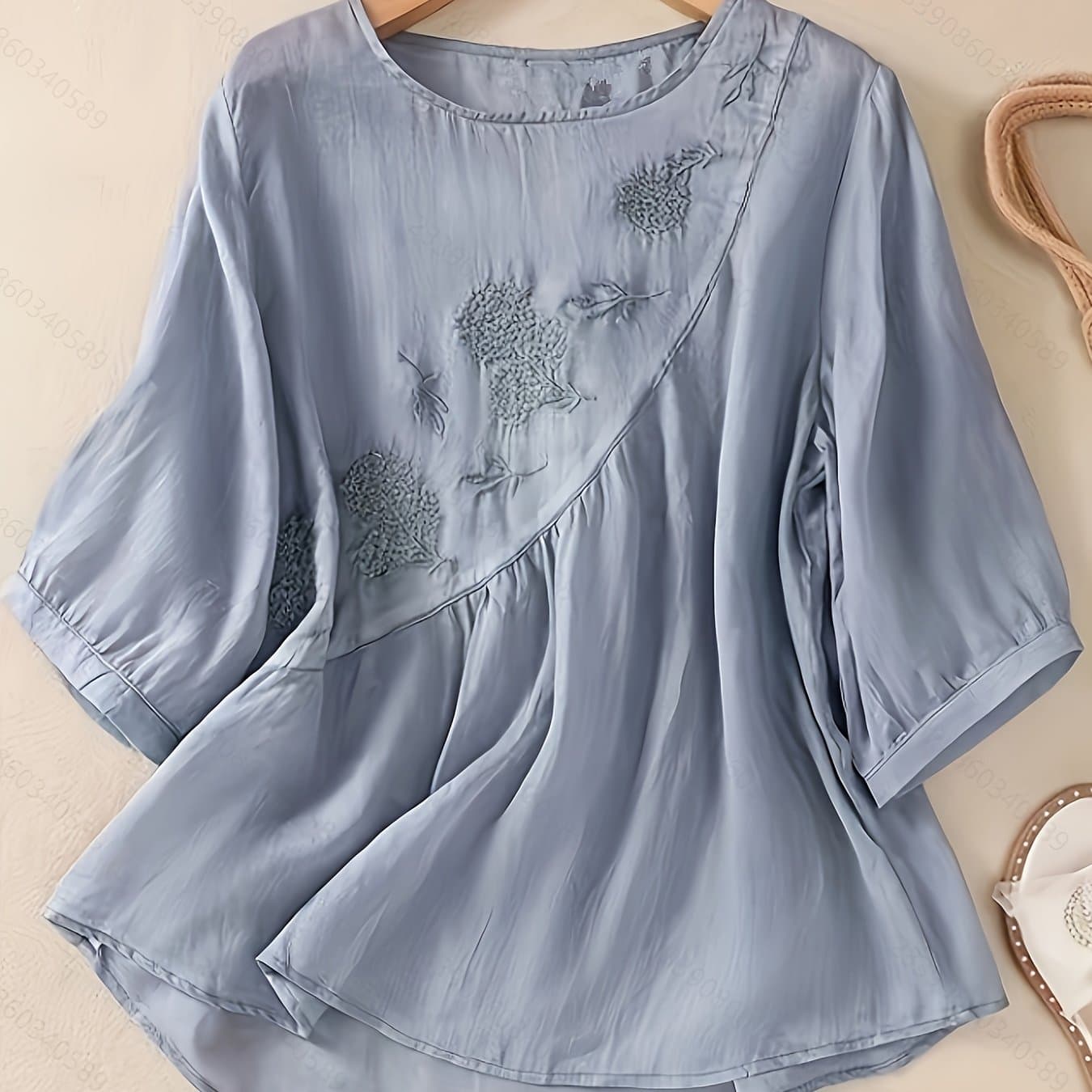 TEMU Artistic Embroidered Shirt For Women, Summer Top