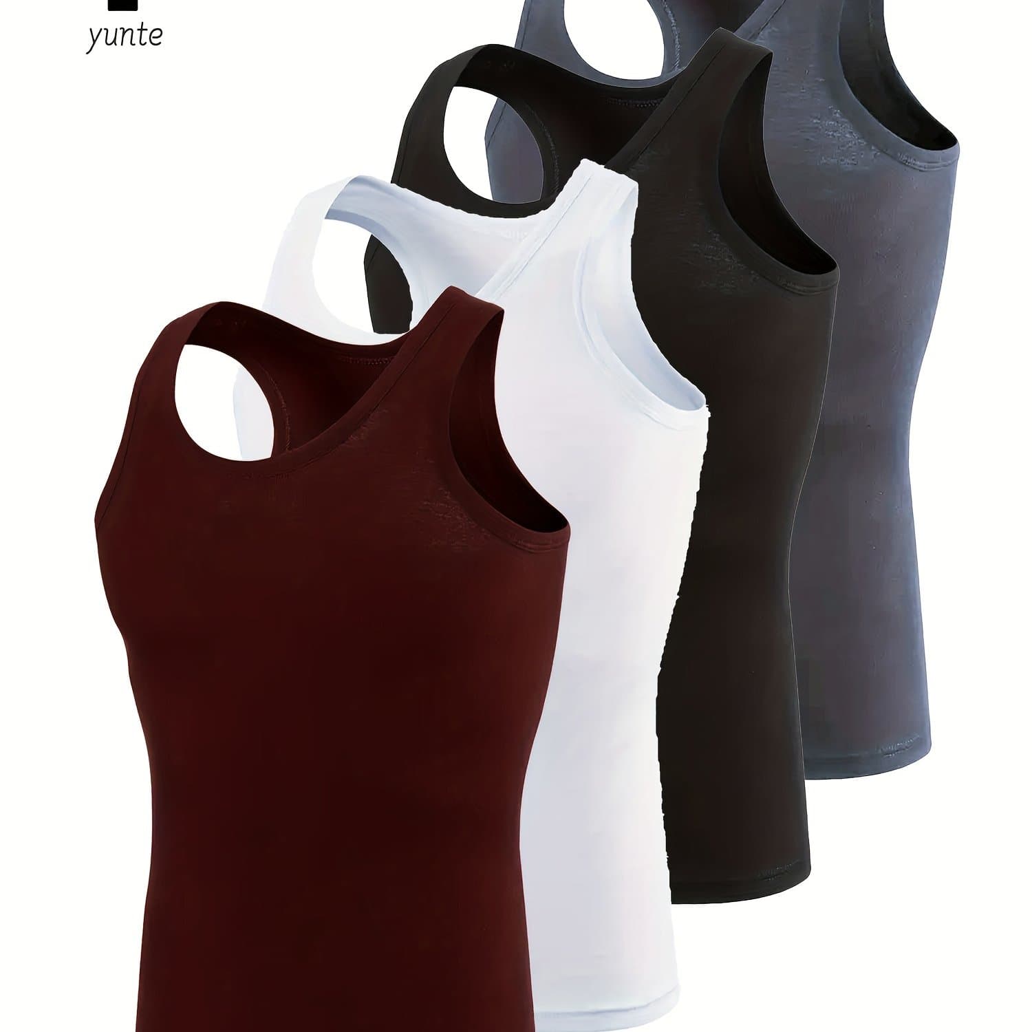 TEMU 4-color 4pcs Set Of Maroon-white-black-gray Men's Vests, Fashionable Breathable Comfortable Quick-dry Athletic Fitness Vests, Casual Solid-color Tops, Men's Summer Clothing, Men's Tank Top