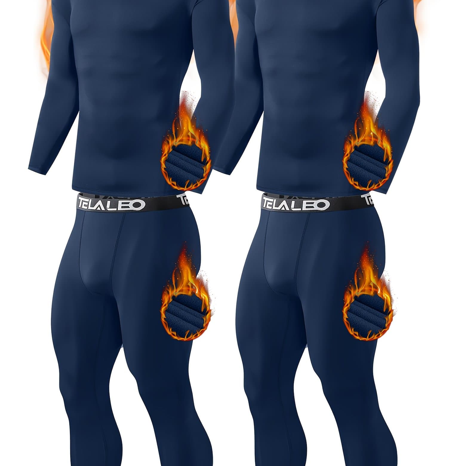 TEMU 2 Set Mens Thermal Underwear Fleece Lined Long Johns 4pcs Base Layer Shirts Pant For Weather