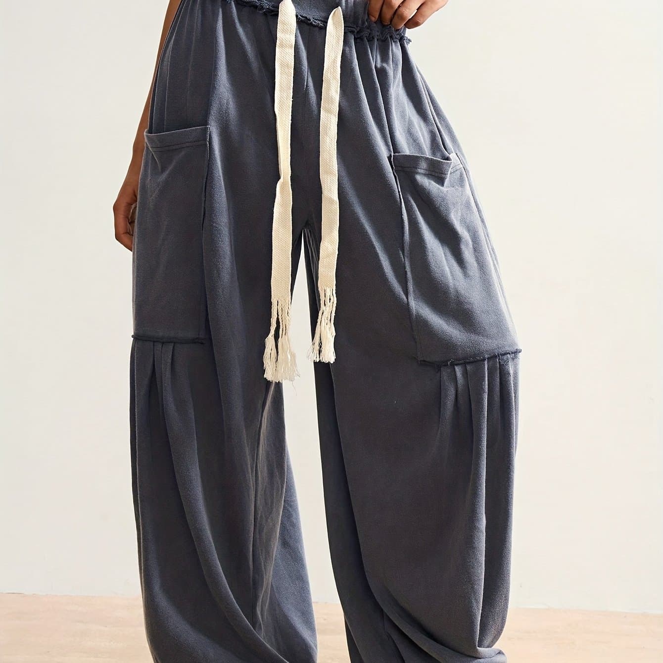 TEMU Spring And Summer Women's Bohemian Style Day Leisure Vacation Solid Color 's Pants, Daily Indoor Comfortable Wear