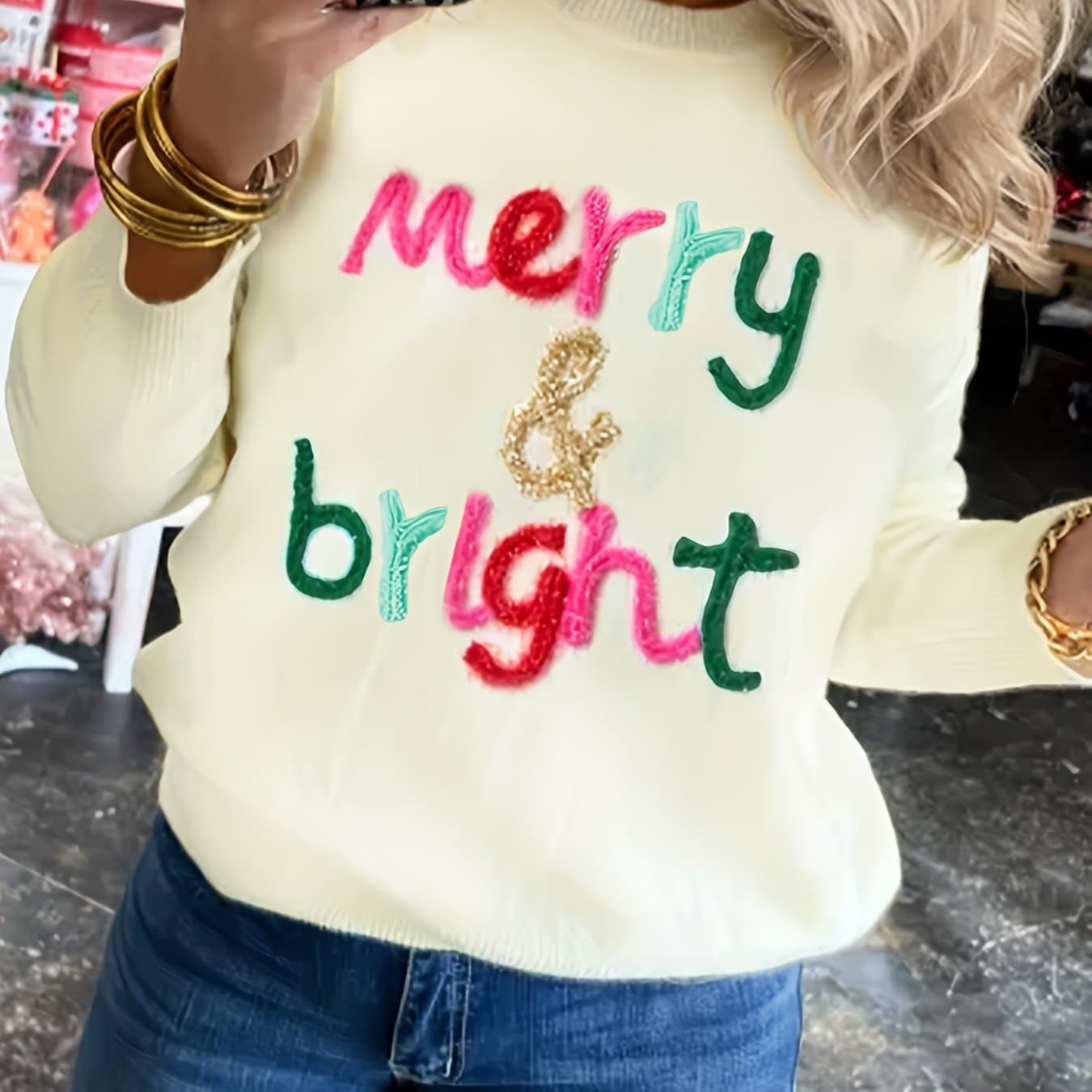TEMU 2025 Fashion Bestsellers Festival: Commuting, Home, And Street Style Warm And Comfortable Color-block Lettered Round Neck Casual Sweater For Autumn And Winter