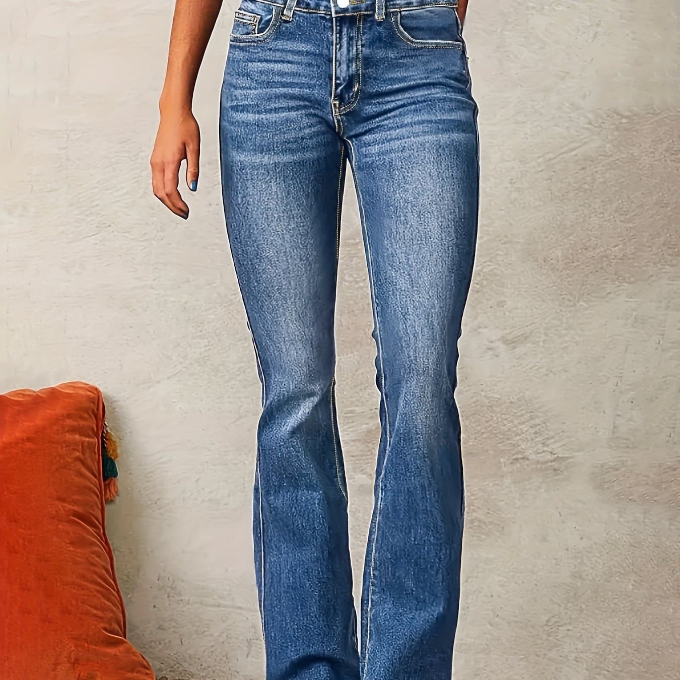 TEMU 2025 Spring New Retro Stretch Jeans Women's Clothing Washed Street Micro-pull Trousers