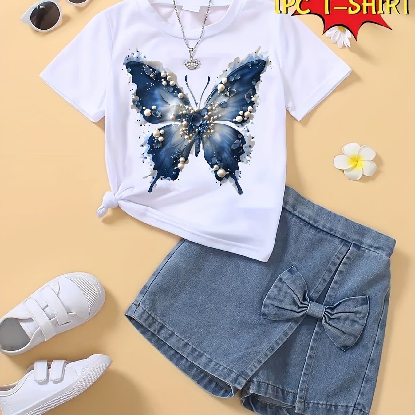 TEMU Trendy White T-shirt For - Unique Blue Graphic With Sparkling Details, Stylish Front Perfect For Casual And Casual Attire, Summer Essential Only 1pc T-shirt