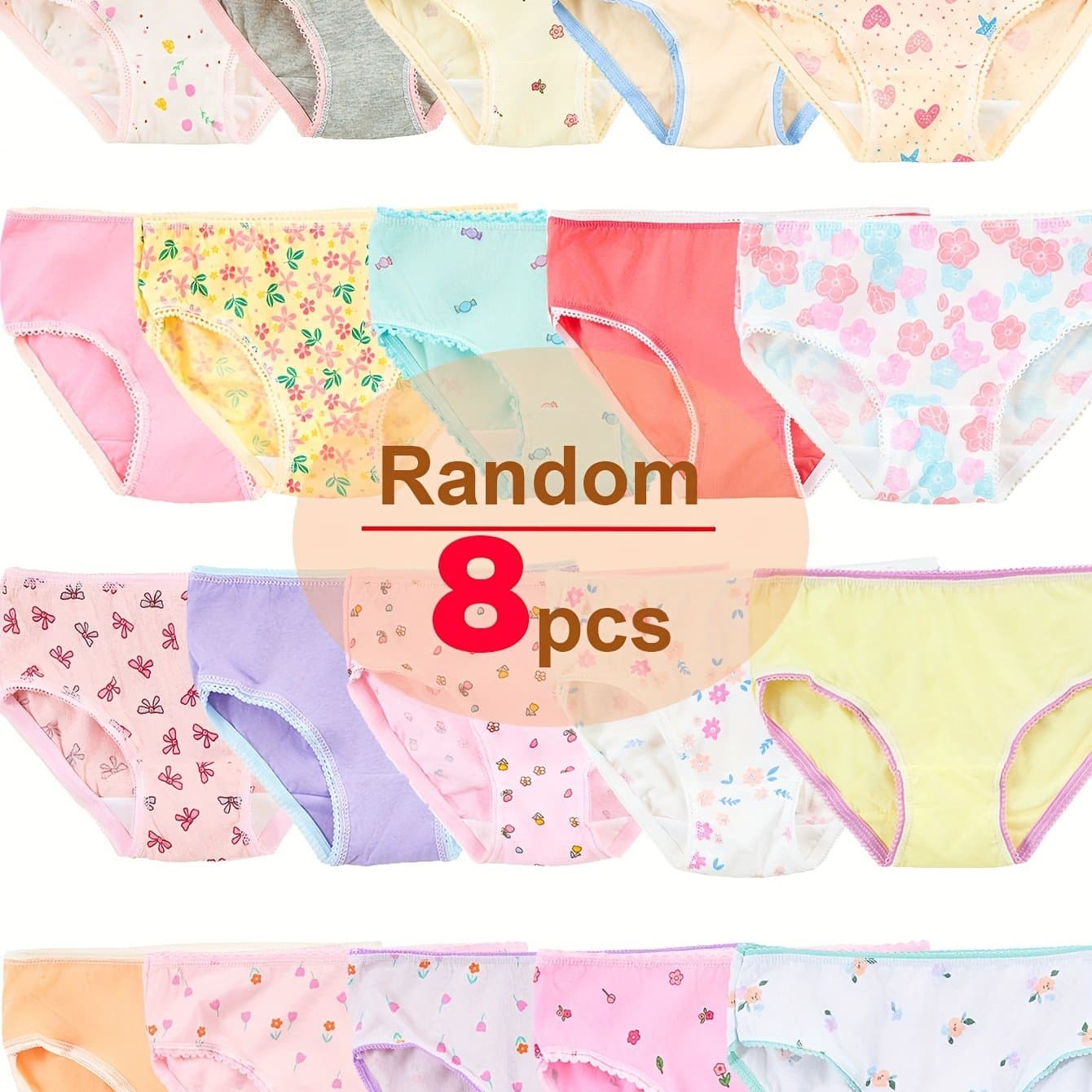 TEMU Random 8pcs: Cute Floral Printed Tri-shorts For Little Girls - Soft, Stretchy, And Perfect For All