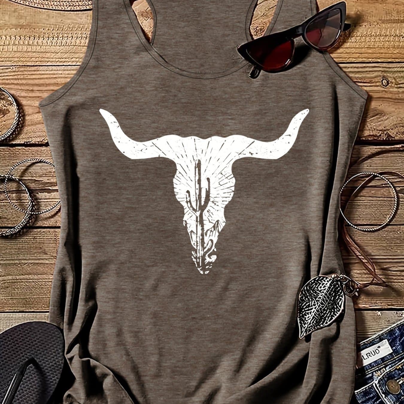 TEMU Graphic Print Tank Top, Casual Crew Neck Tank Top For Summer, Women's