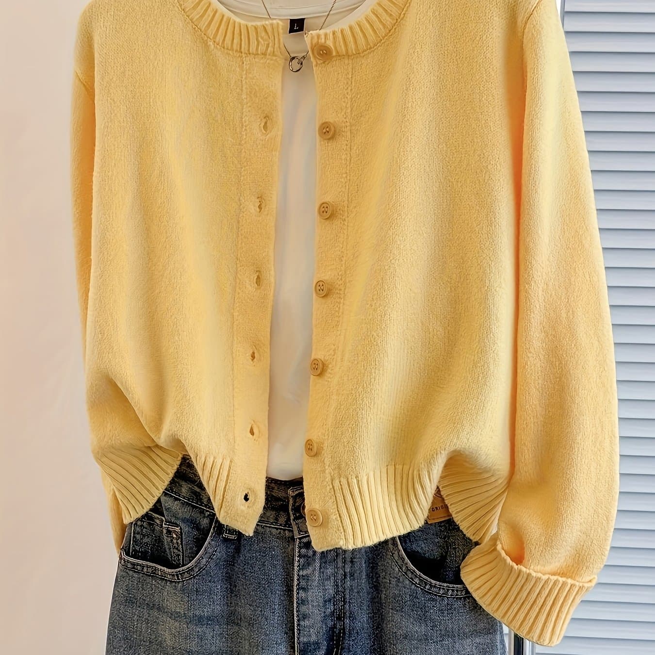 TEMU Zd0314107 \ Button Front Cardigan Sweater, Solid Short Length Cardigan, Versatile Women's Cardigan