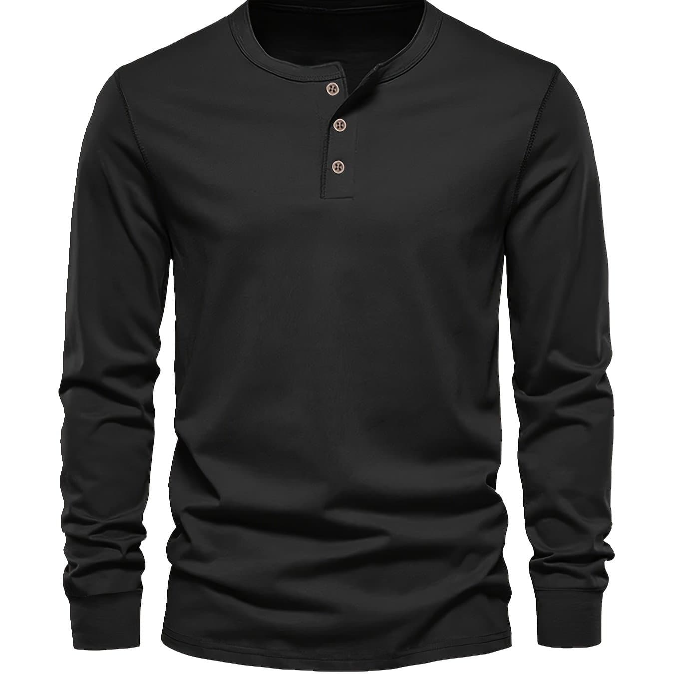TEMU Men's Loose-fit Long Sleeve Solid Color Shirt, Oversized Round Neck Outdoor Running Casual Top