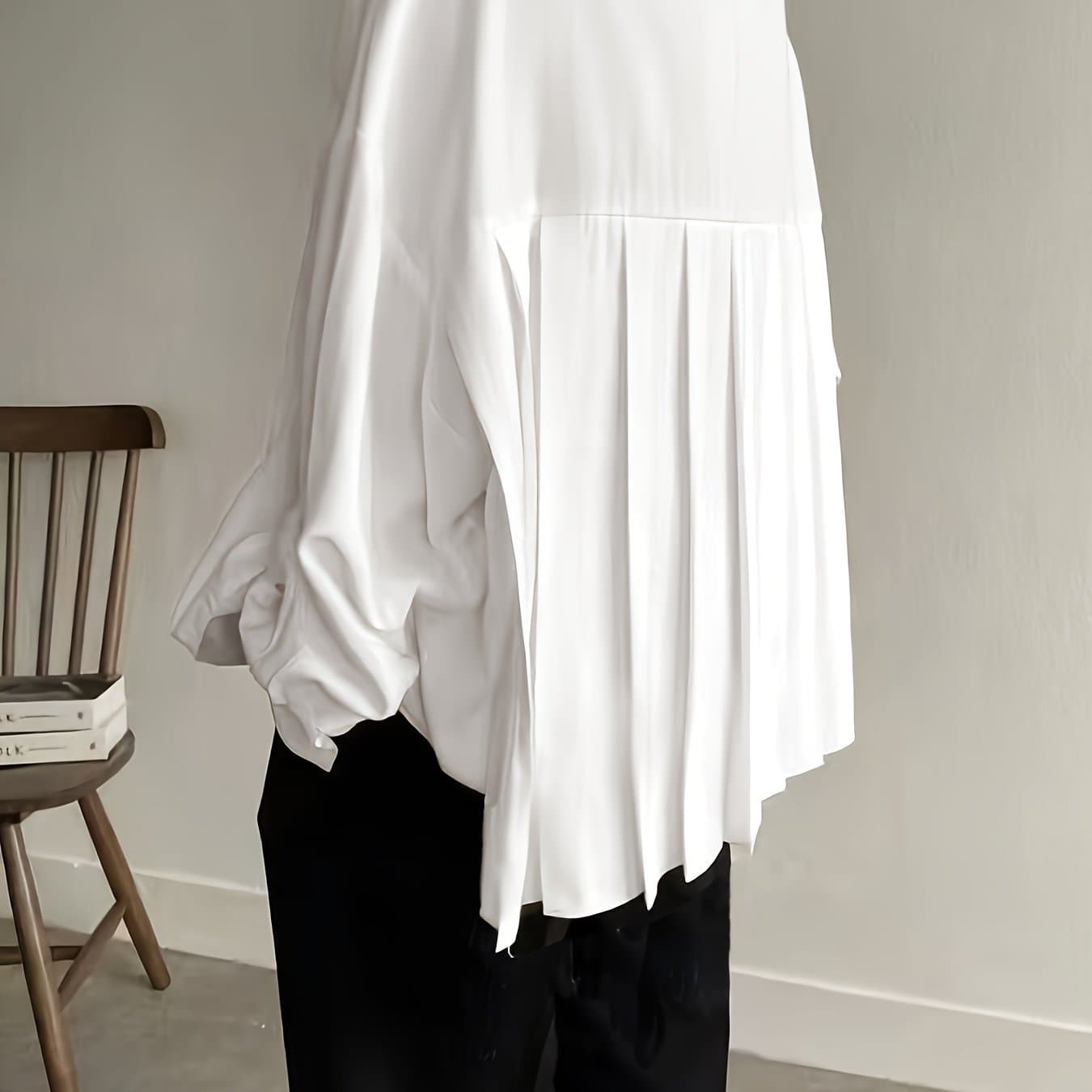 TEMU [trendy ] Solid Front-button Long Sleeve Shirt, Back Ruched Casual Long Sleeve Top, Women's Clothing