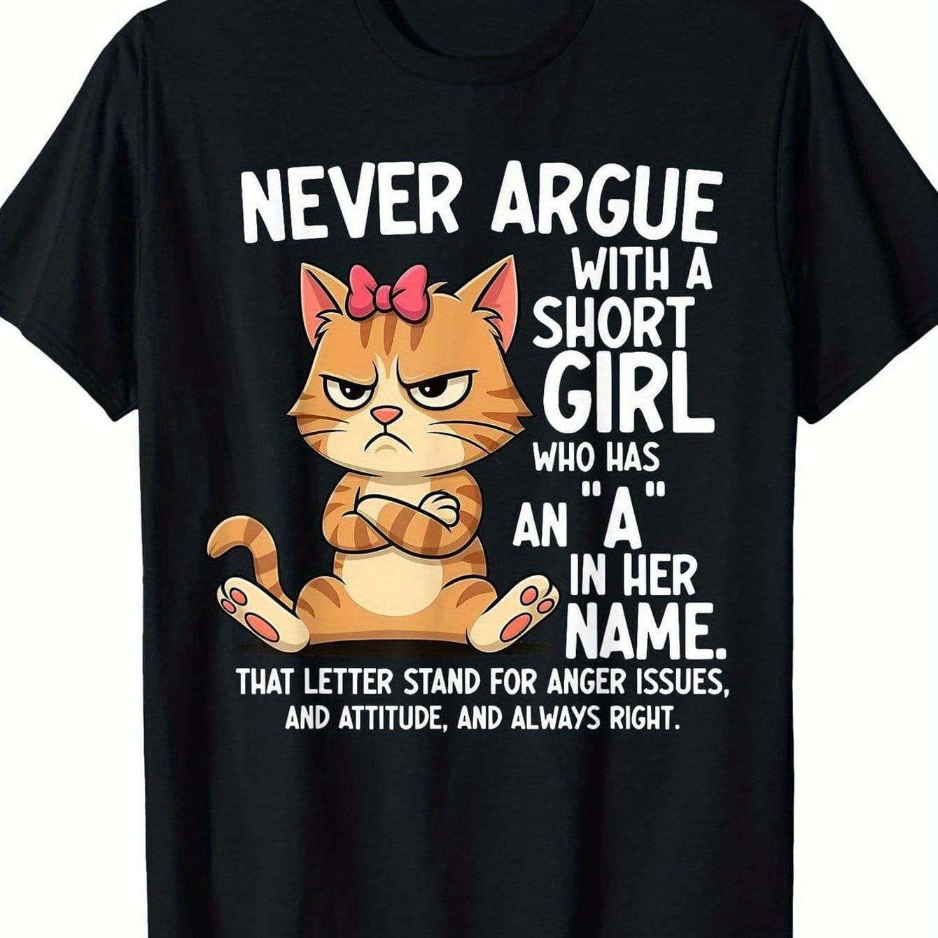 TEMU Angry Cartoon Cat Pattern T-shirt, , Decorated With Orange Furry Cats And Fun Slogans. With Short With "a" In Their Names. Cat Enthusiasts And Humor Enthusiasts Design