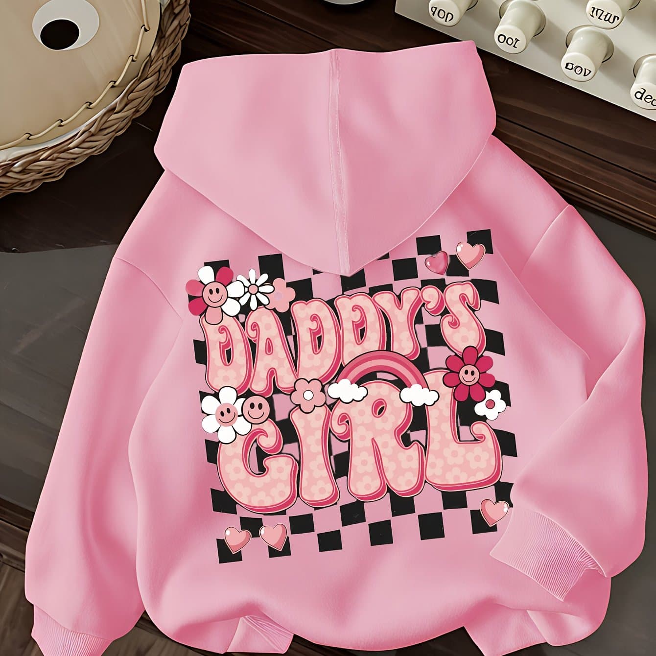 TEMU Printed On The Back: "" Letter And Floral Print, Creative Casual Versatile Spring/autumn Hooded Sweatshirt For Girls