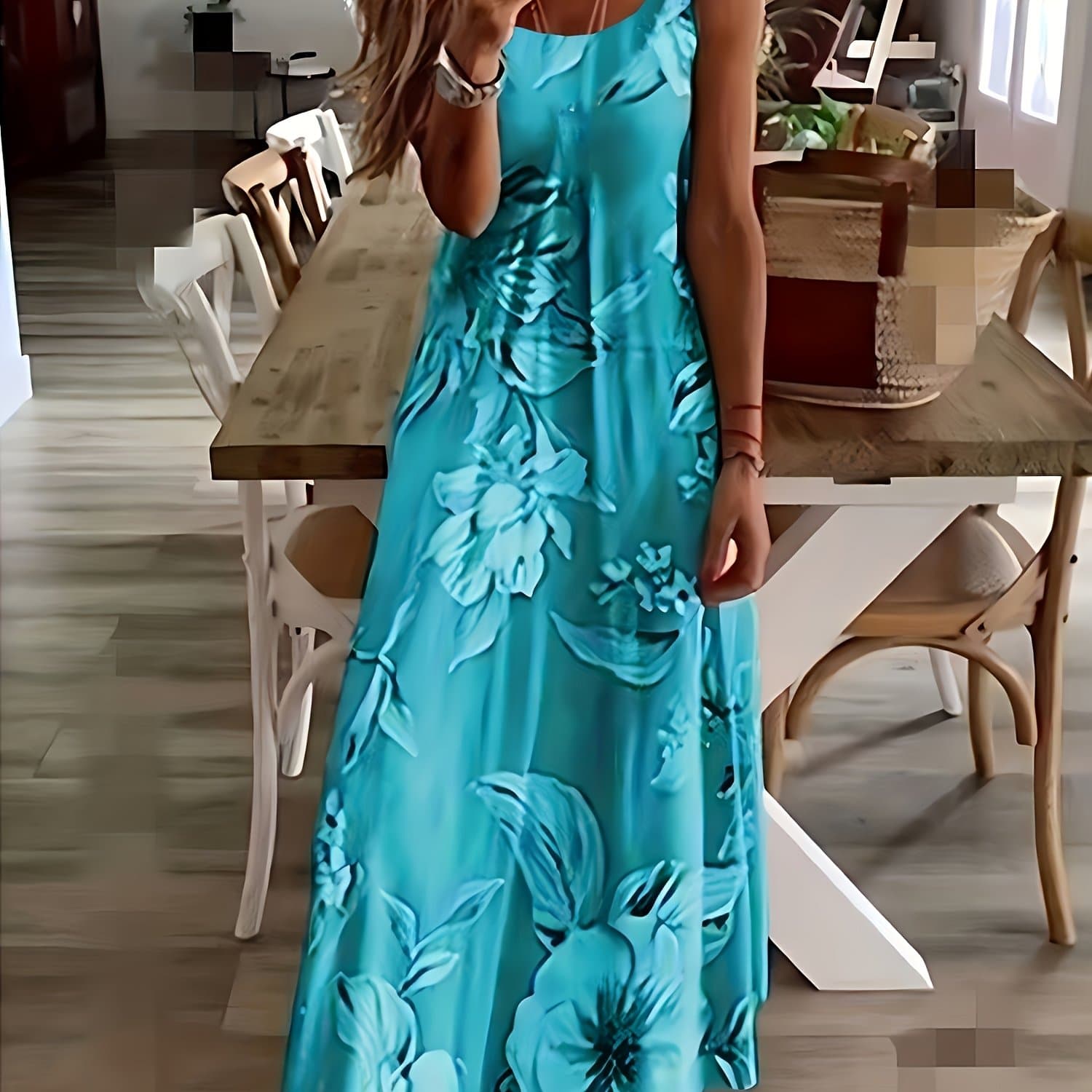 TEMU 2025 Summer New Women's Sexy Low-cut Floral Print Spaghetti Suspender Dress