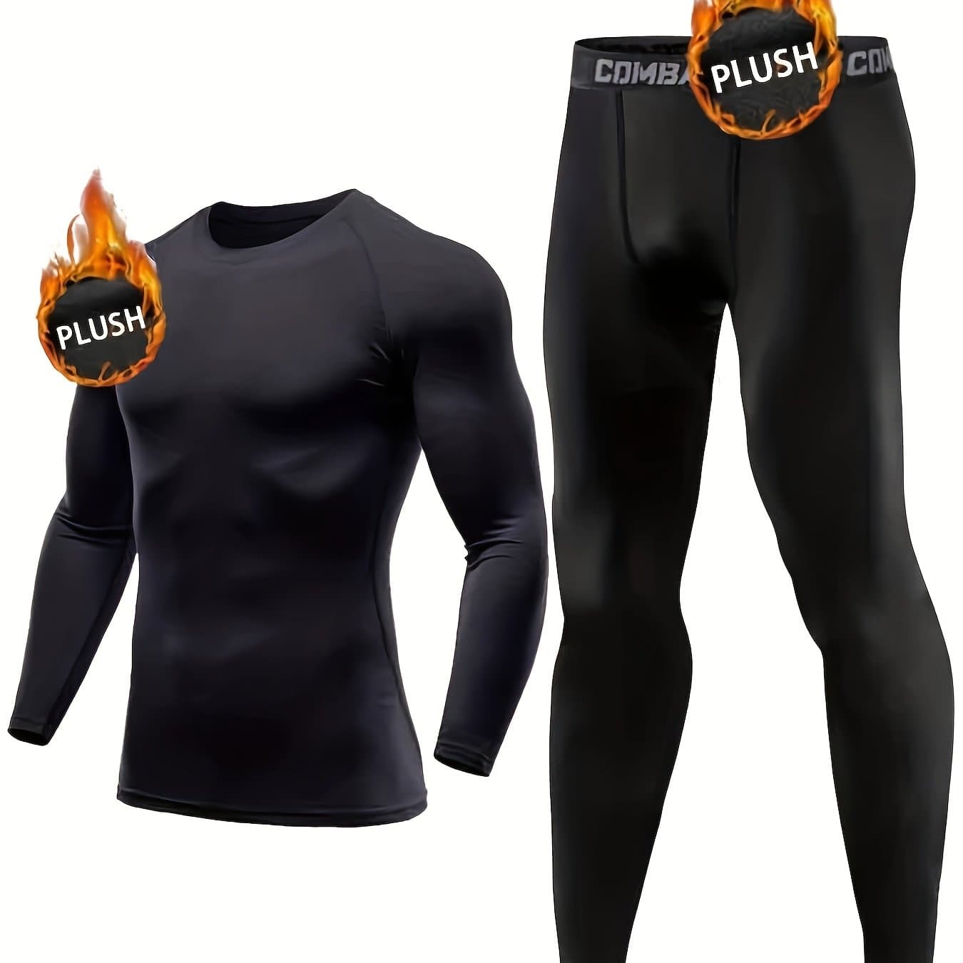 TEMU 2pcs Men's Autumn Winter Warm Compression Athletic Suit Long Sleeve And Pants - Elastic, Suitable For , Cycling And Running Men's Athletic Long Pants