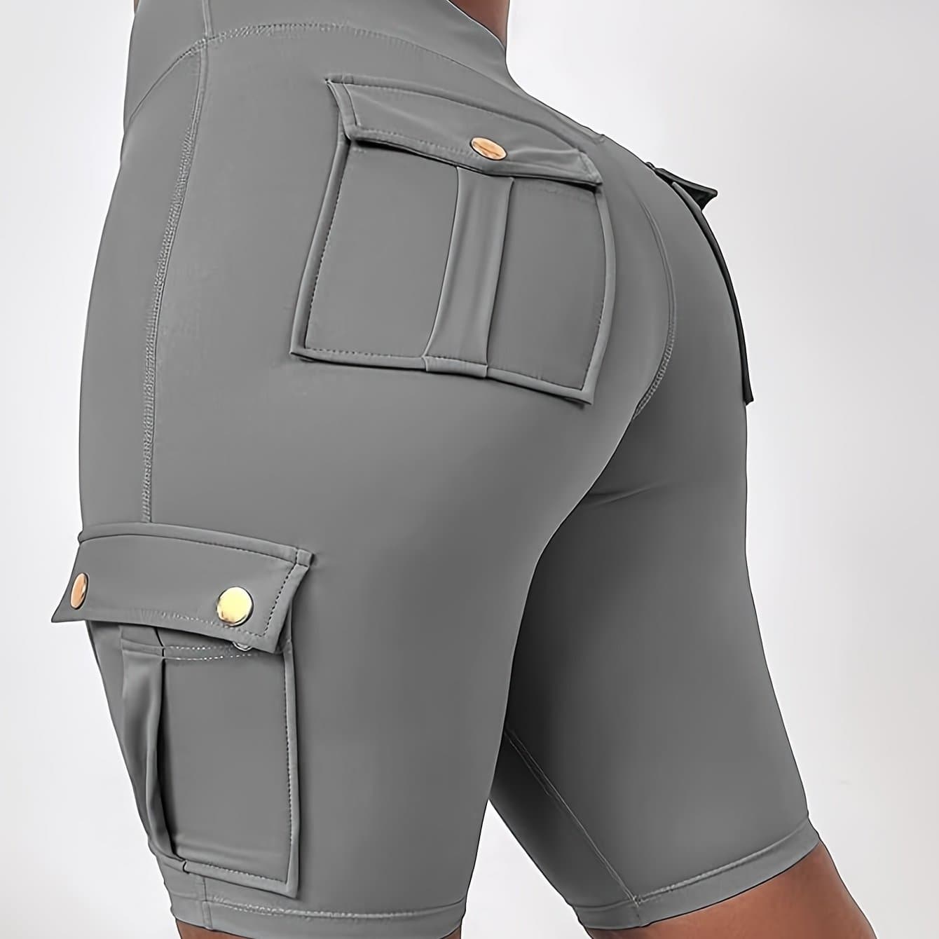 TEMU Women Knee Length Shorts, High-waist, Lifting, Solid Color, With Flap Pockets, For Running, Workout, Women Biker Shorts, Women Cargo And Bermuda Shorts