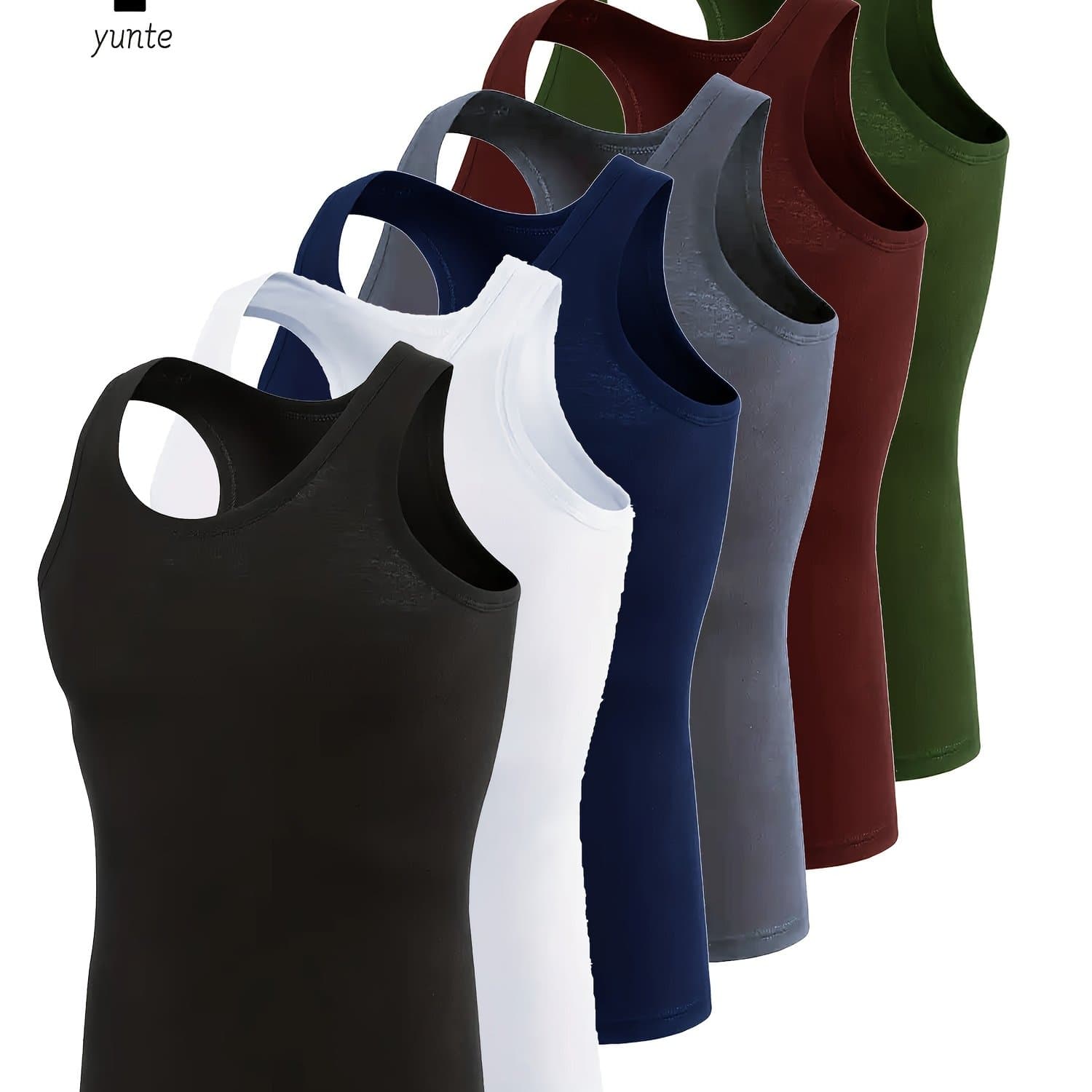 TEMU 6pcs Men's Athletic Tank Tops In Black, White, Navy, Gray, Maroon, Army Green - Breathable Quick-dry Polyester Sleeveless Shirts For Fitness & Casual Wear, Gym Shirts