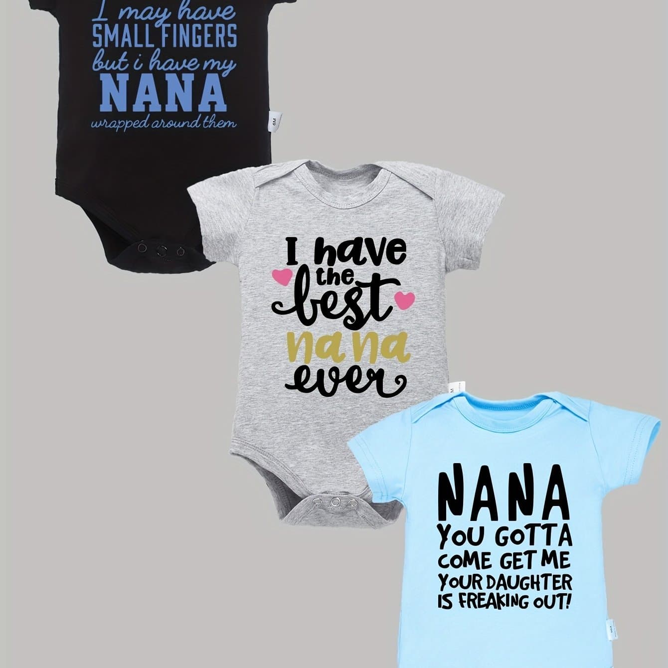 TEMU 3pcs 100% Cotton Baby Jumpsuit About My Fun Letter Print Soft Casual Round Neck Baby Jumpsuit, Perfect For Outdoor