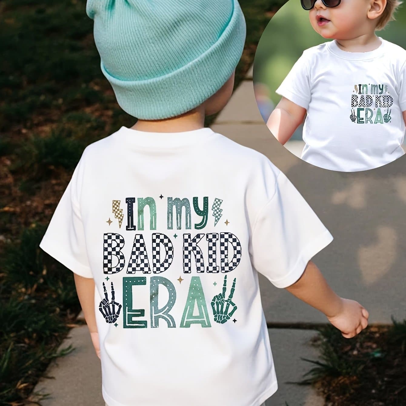 TEMU Boys' "in Kid Era" Letter Casual Crew Neck T-shirt