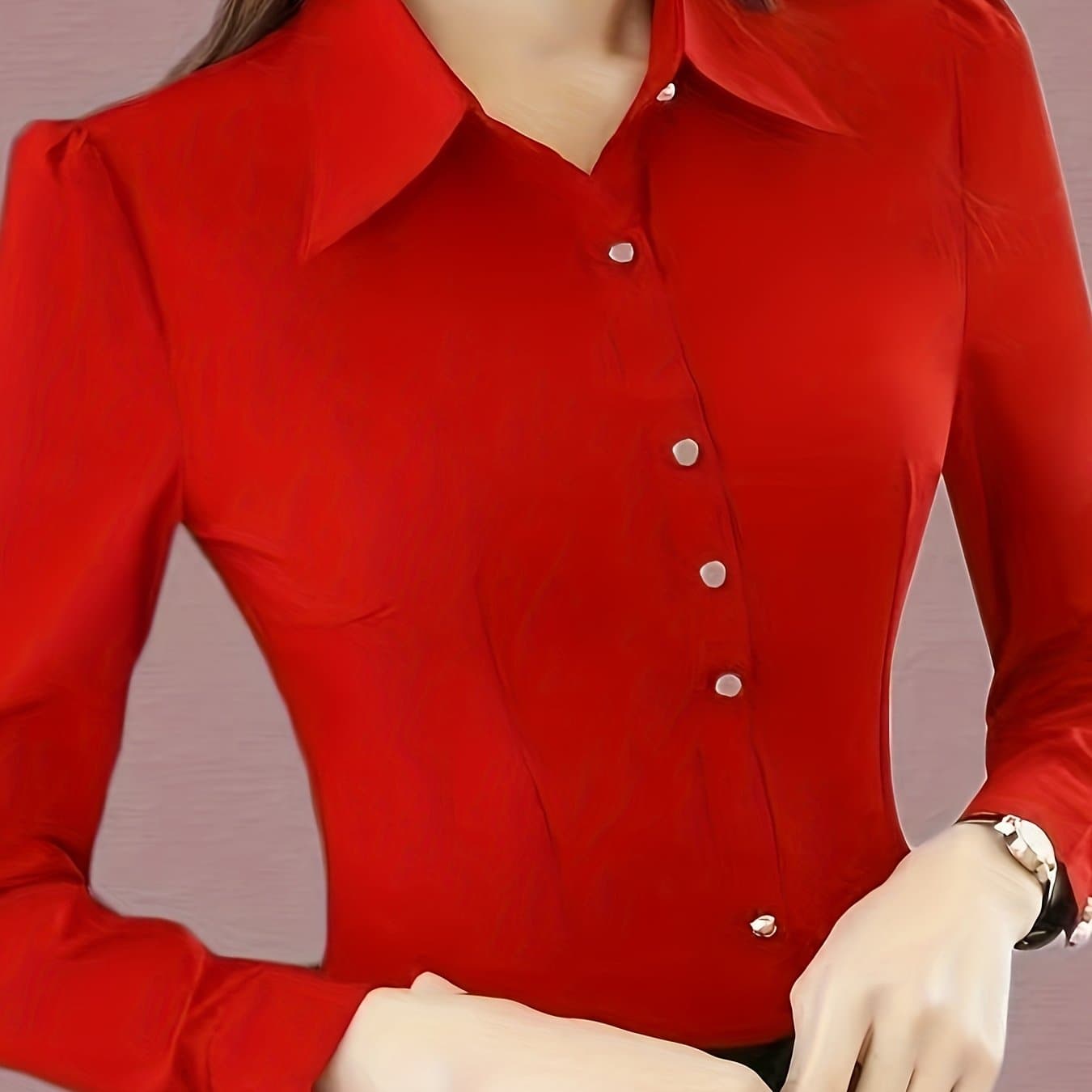 TEMU Women's Long Sleeve Shirt, 2024 /autumn Korean Style Slim Fit Flattering Temperament Stylish Base Layer Professional Ladies' Blouse, Trendy