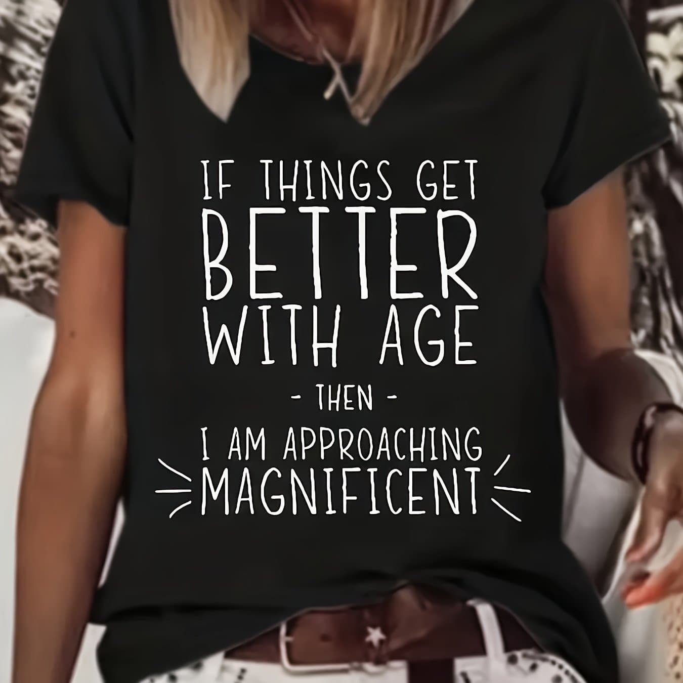 TEMU Chic Alphabet-print Tee - Versatile, & Comfortable, Women's Casual T-shirt Fashionable Womens Graphic Print T-shirt - Casual Short Sleeve Crew Neck Top - Lightweight & Breathable For Wardrobe