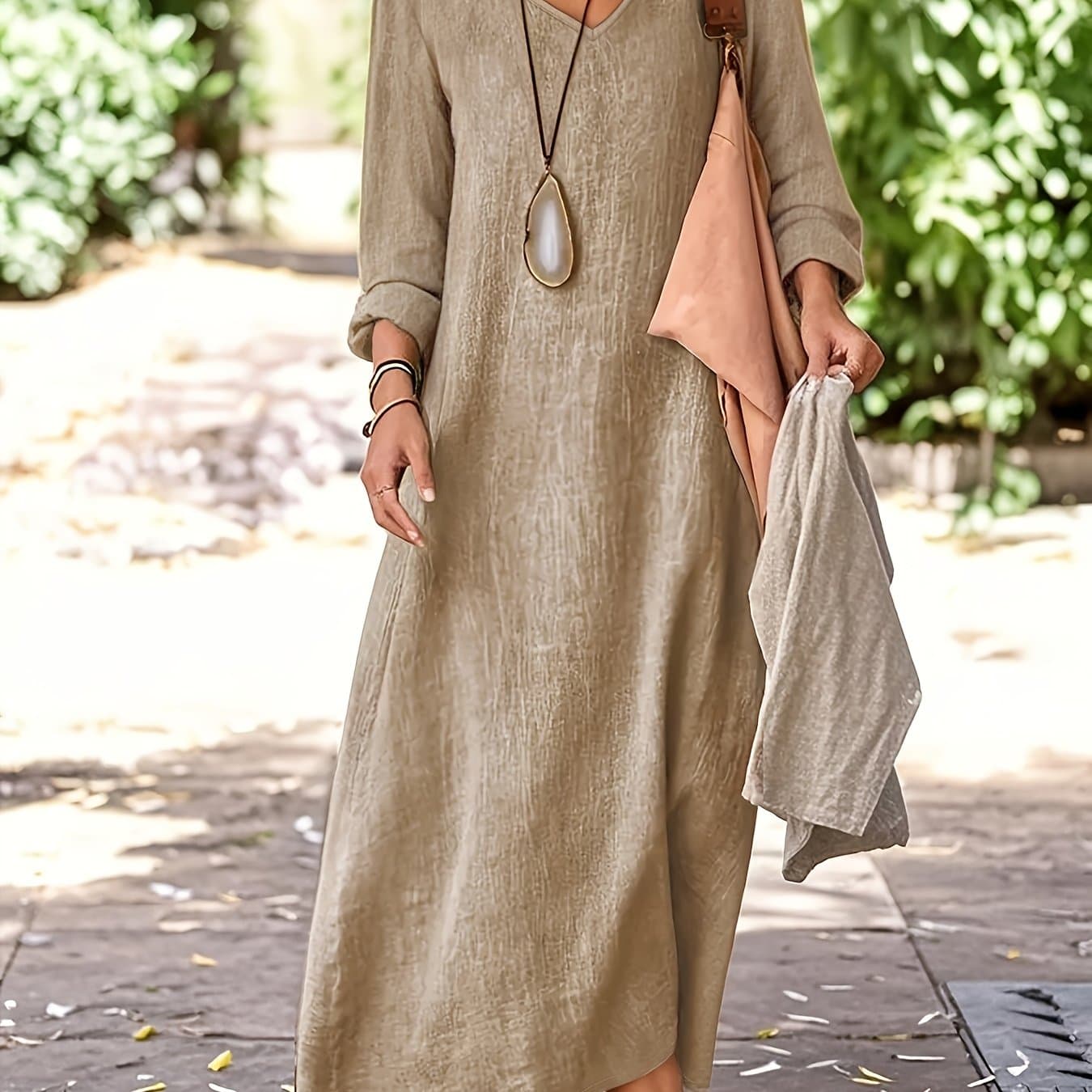 TEMU Women's Spring/autumn V-neck Long Sleeve Dress