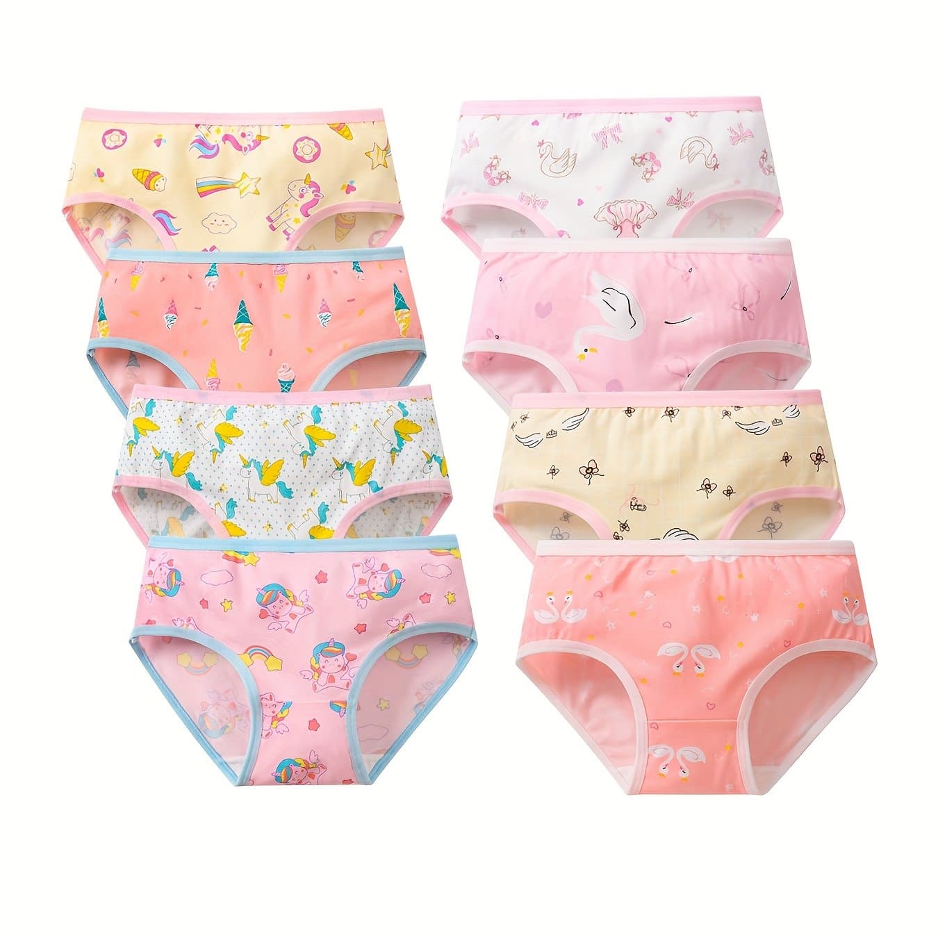 TEMU 8-pack Girls' Soft Breathable Briefs - Cute No-show Kids Underwear Suitable For Children, -friendly Daily Wear, (no, Mid-rise)