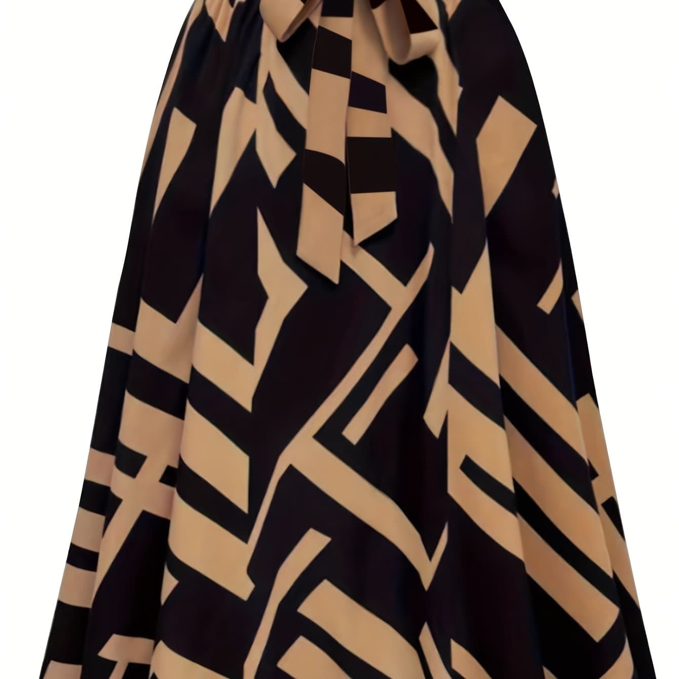 TEMU Hot Women's Trendy Block Casual Printed Waist-tie Bow Elegant Versatile Commuter Style A-line Skirt