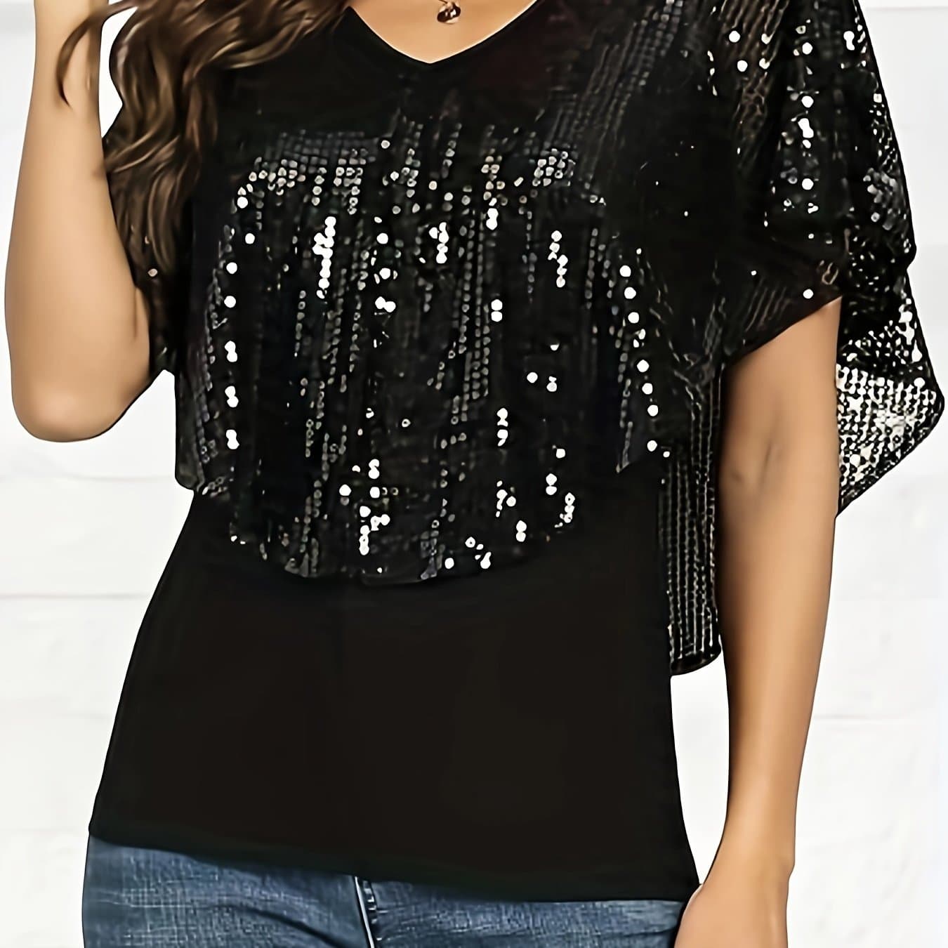 TEMU Women's Blouse With Sequin Covering Glitter Party Shirt
