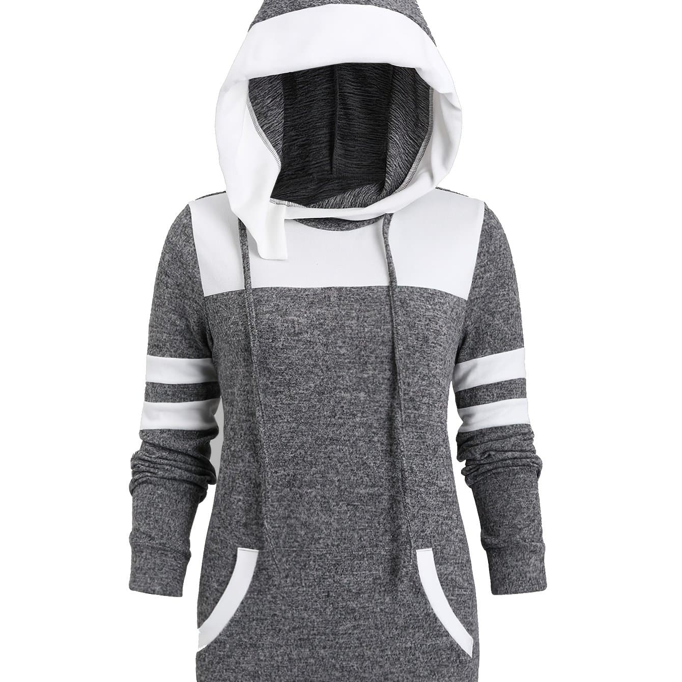 TEMU -developed Color-block Hooded Long-sleeve Top