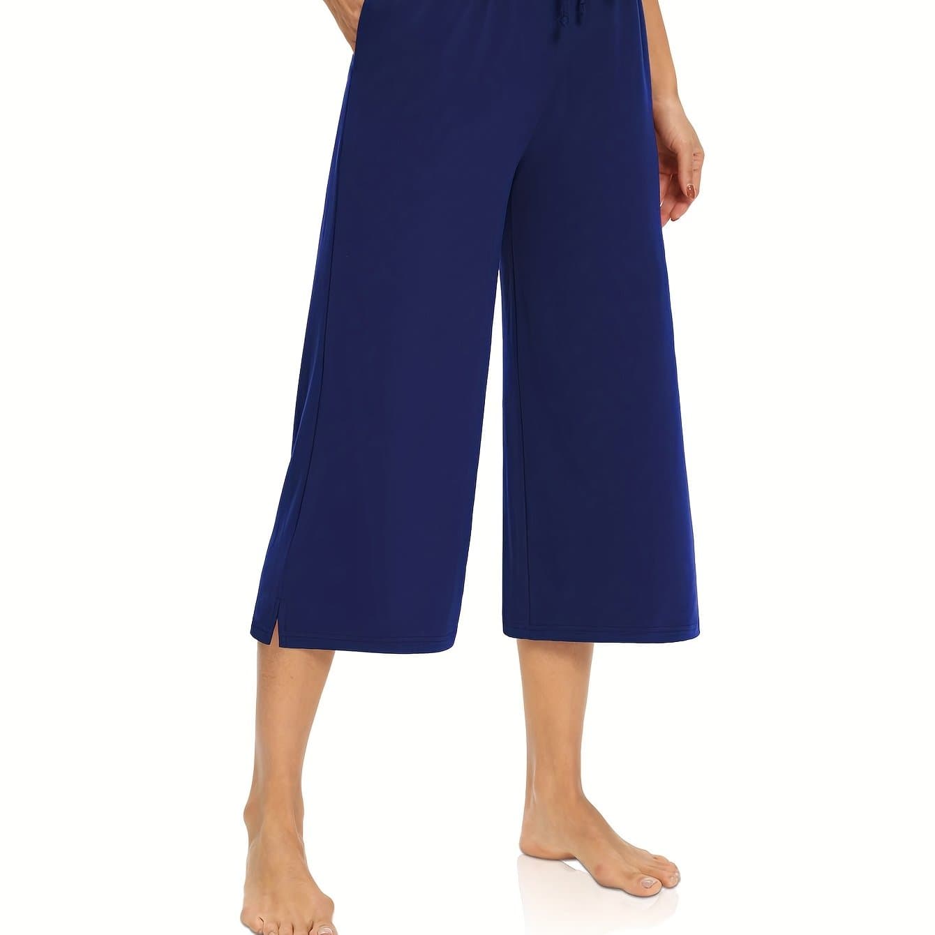 TEMU 1pc Women Pocket Waist Drawstring Design High Waist Solid Color Loose Capri Pants