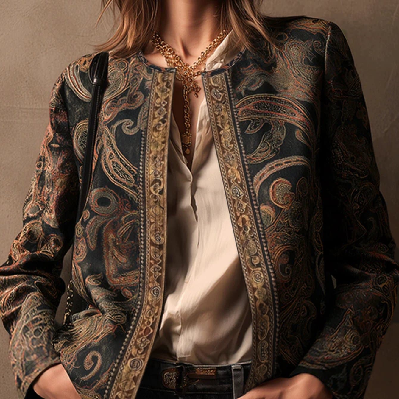 TEMU Versatile Coat Jacket For Women In Ethnic Style, Perfect For Autumn And Winter , Featuring A Retro Design