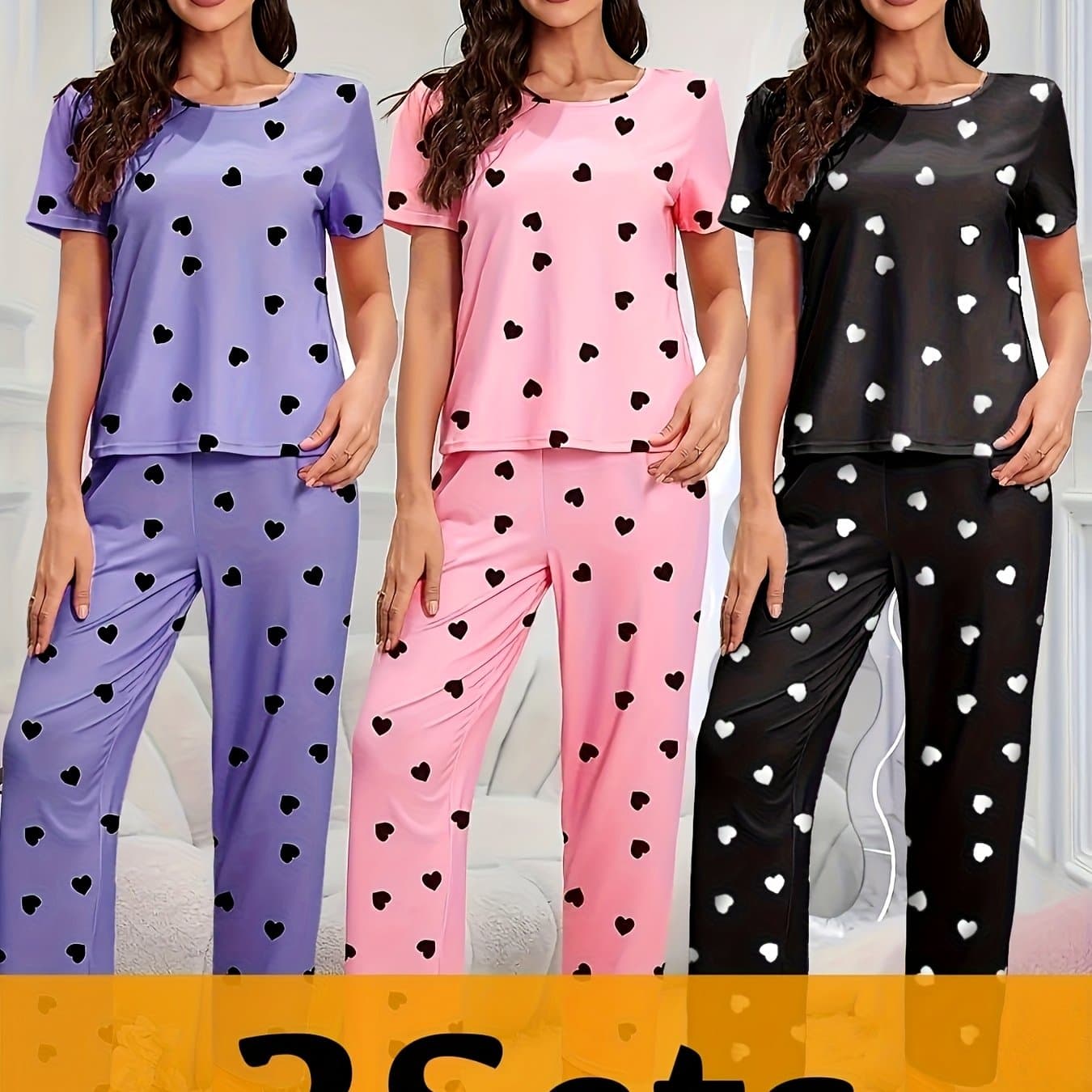 TEMU 6pieces Sets Print Pajamas Set, Casual Comfortable Short Sleeve T-shirt & Elastic Waist Trousers Pj Set, Ladies Sleepwear For All
