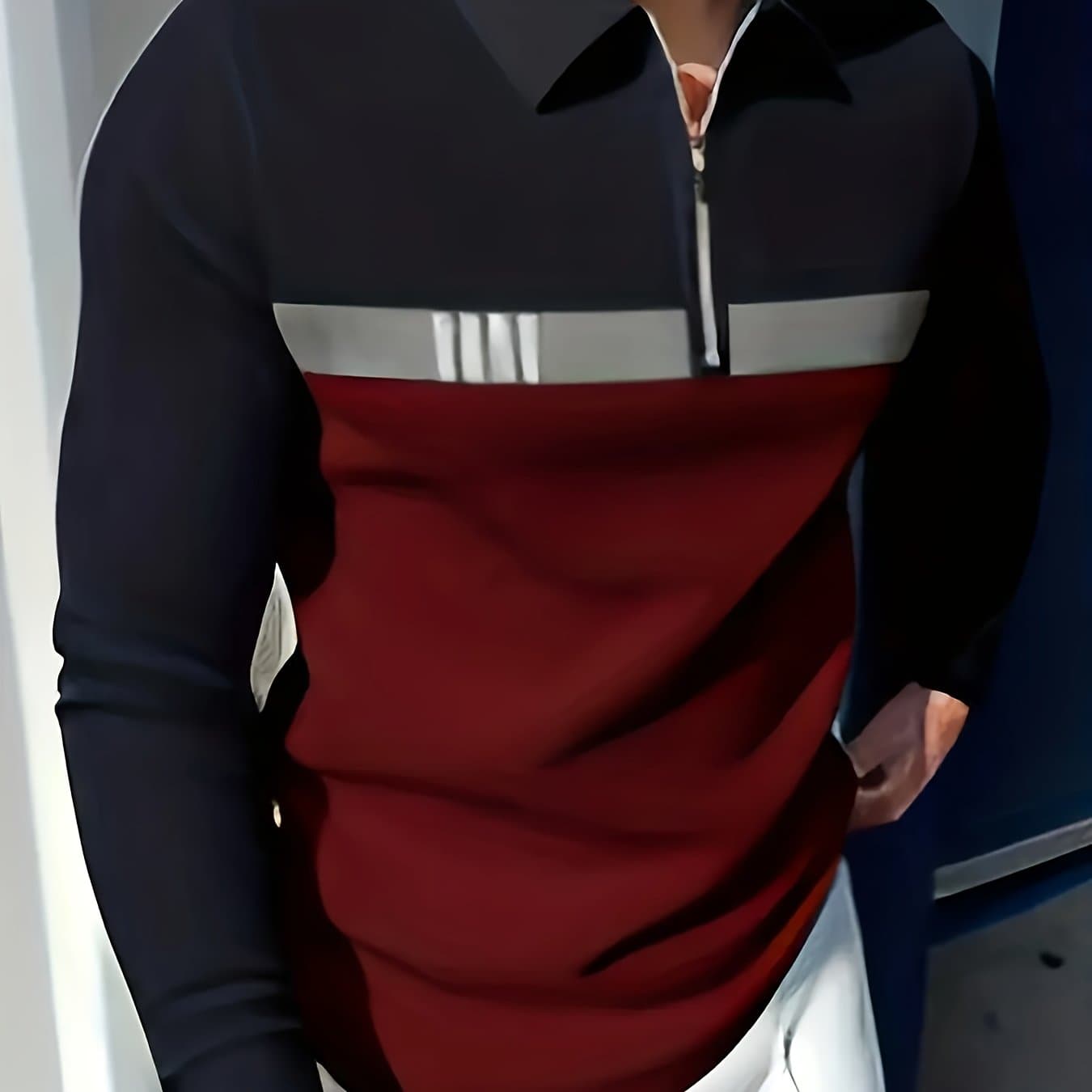 TEMU Men's Fashionable Long Sleeved Zipper Collar Shirt, Fashionable Casual Golf Shirt