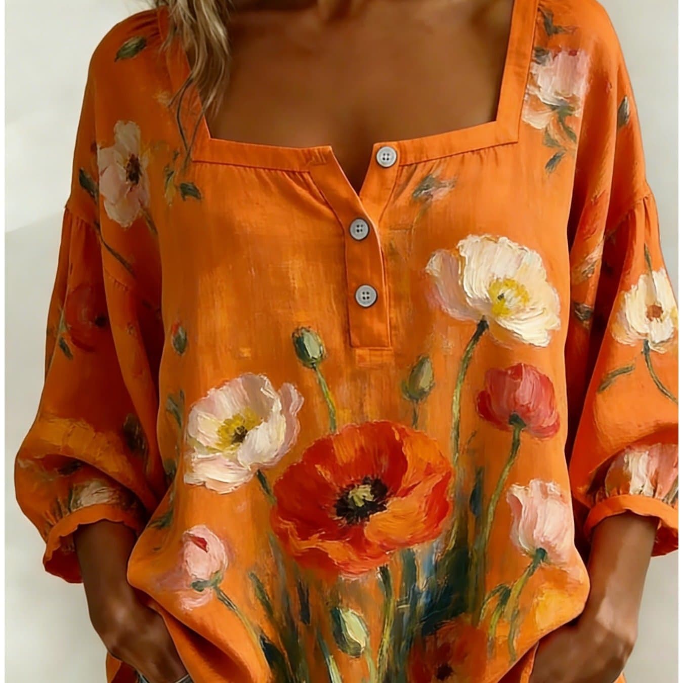 TEMU Women's Short-sleeve Shirt With Neckline, , And A Floral Print