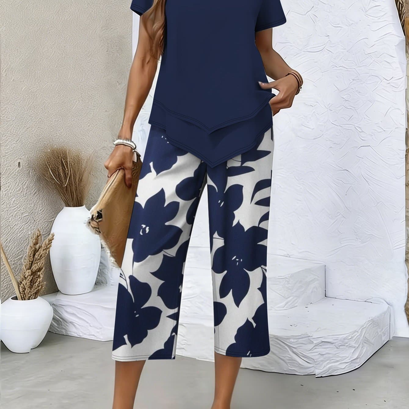 TEMU 2pcs Set: Women's T-shirt And Pants Casual And Comfortable Ensemble With An Elegant Style, Perfect For Vacations And Spring/summer Wear thumbnail 2