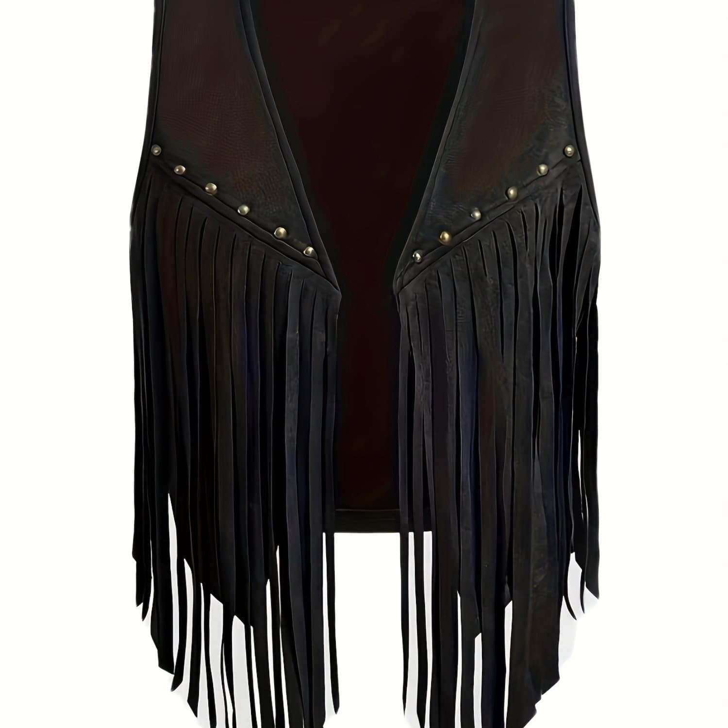 TEMU Women's Fringed Trim Vest Jacket, Sleeveless Studded Decor Vest