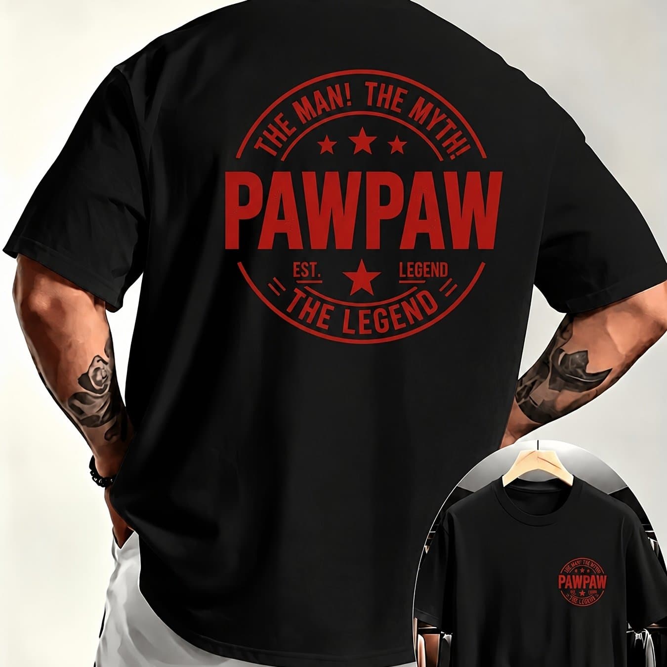 TEMU Men's Oversized , Featuring The Red '' And 'the Man' ? The Legend' Pattern Casual Crew Neck T-shirt, Perfect For Making A Statement, Plus Size