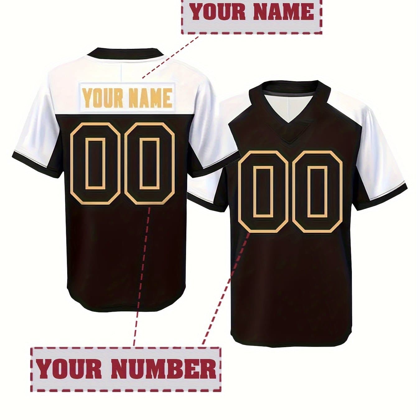 TEMU Customized Name And , Men's Football Jersey Short Sleeve Loose Breathable V-neck Embroidery Jersey, Sports Shirt For Teamtraining thumbnail 2