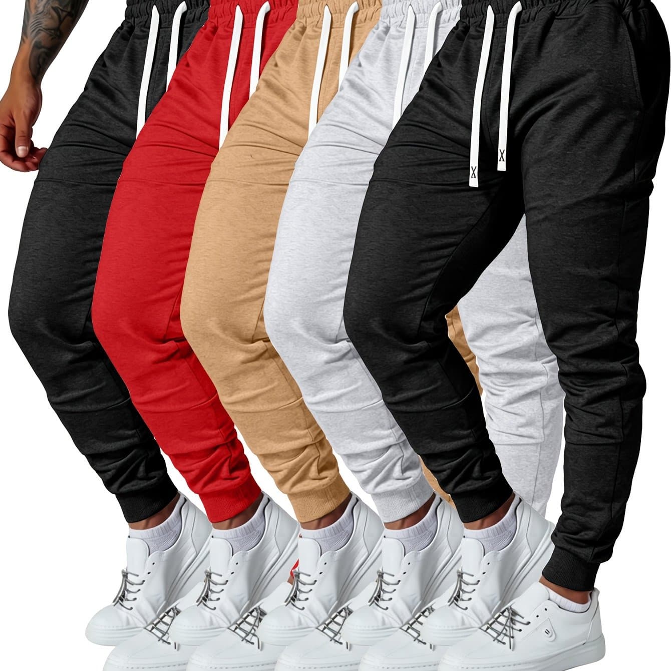TEMU 5pcs Men's Jogging Pants Casual Loose-fit Drawstring Elastic Waist Sports Outdoor Running Streetwear Sweatpants, Suitable For And Streetwear In Casual Sporty Long Pants