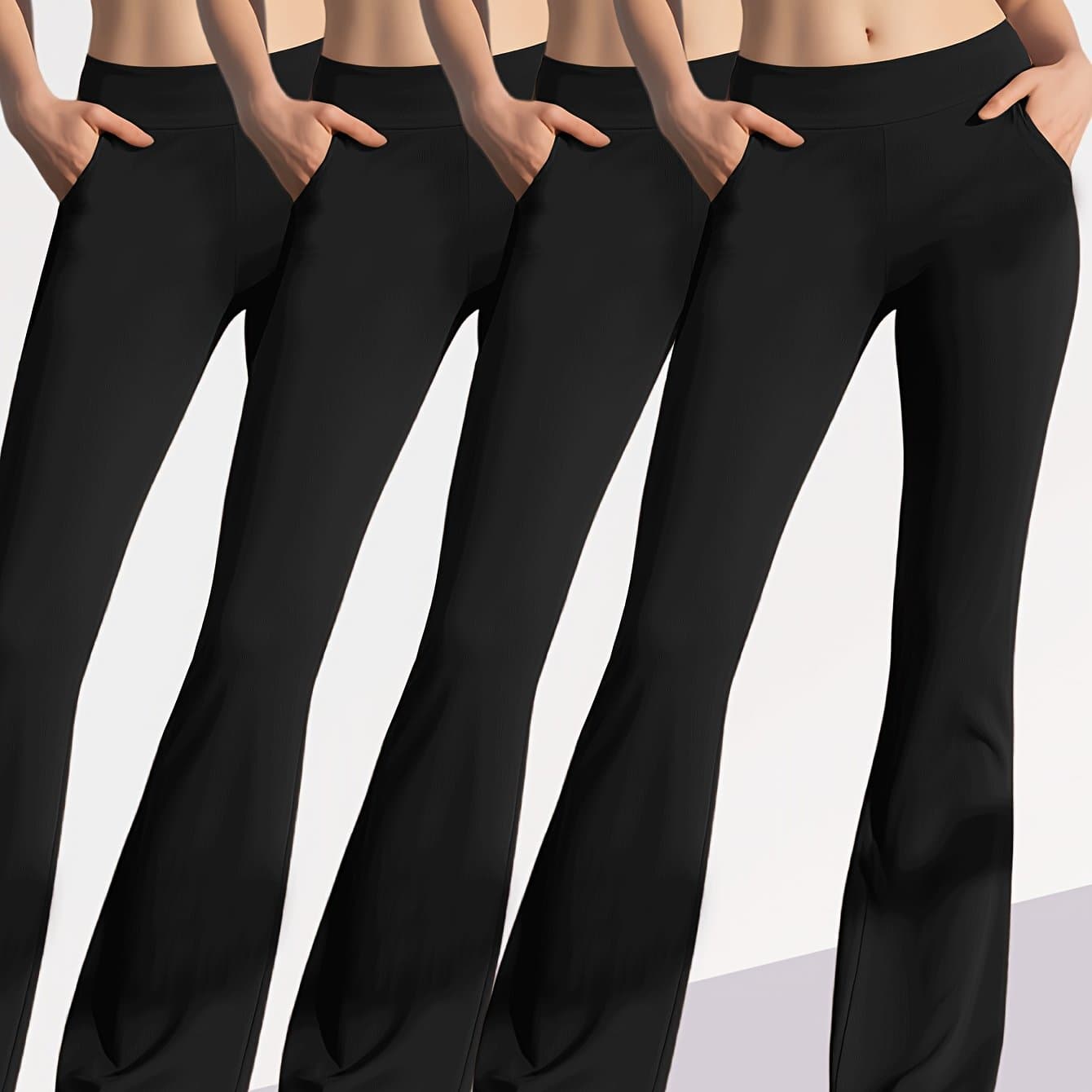TEMU 4pcs Women's Flare Pants, Athletic Fitness Leggings Wide-leg Trousers, Elastic Waistband -lifting Yoga Pants, Simple Solid Black, Versatile Casual Long Pants, /summer/autumn Style