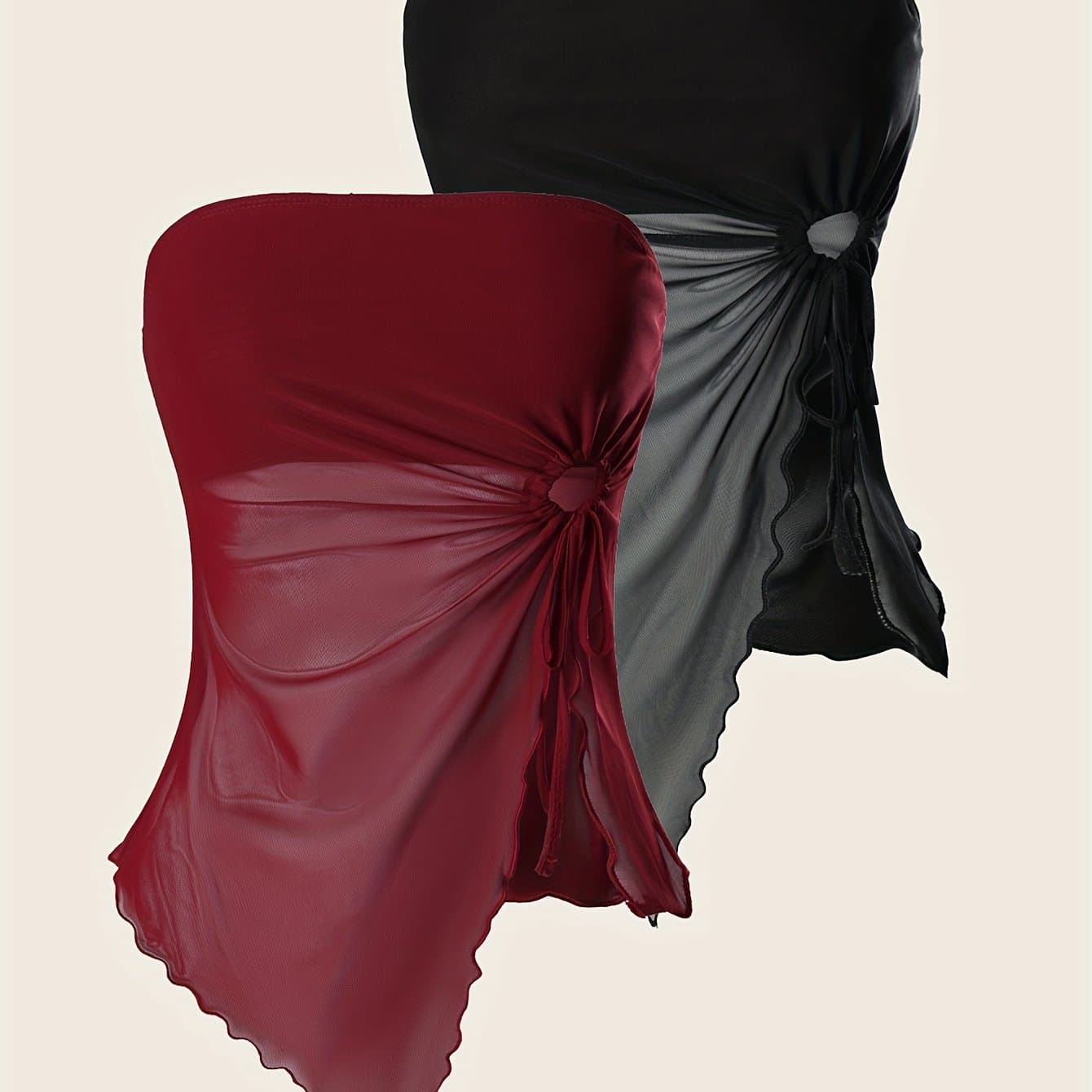 TEMU Popular Women' Color Side Drawstring Asymmetric Hem -piece Set