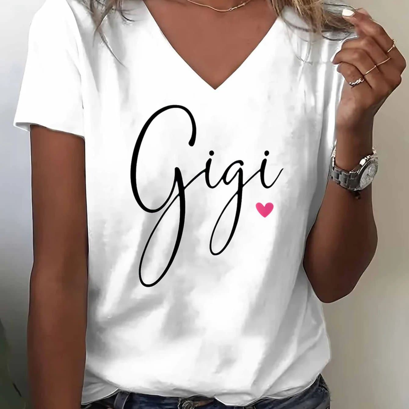 TEMU Women's Relaxed V-neck Tee Featuring A Design And A Motif - A Soft, Breathable Short-sleeve Shirt Ideal For Everyday Use, Machine Washable, An Present For , Women's Top, Graphic Tee, For