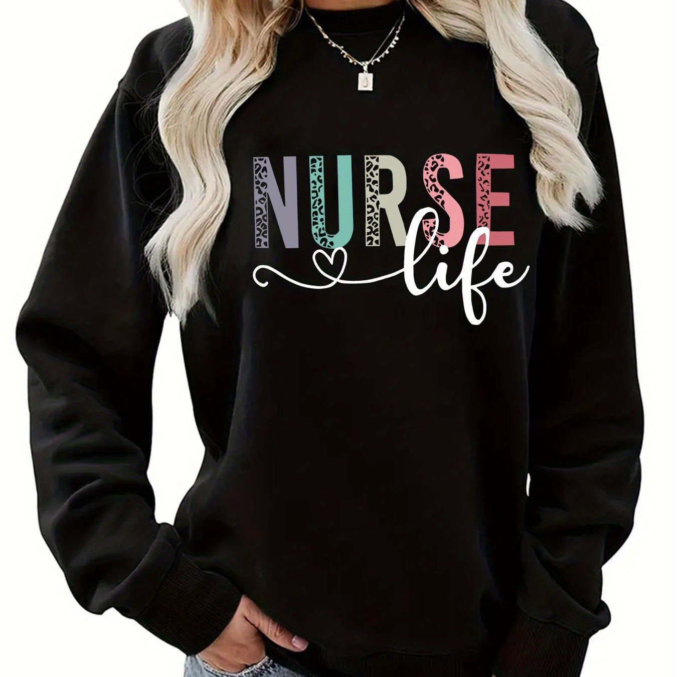 TEMU Fashionable Printed Sweatshirt For Women In Autumn And Winter, Featuring Colorful Letter Designs