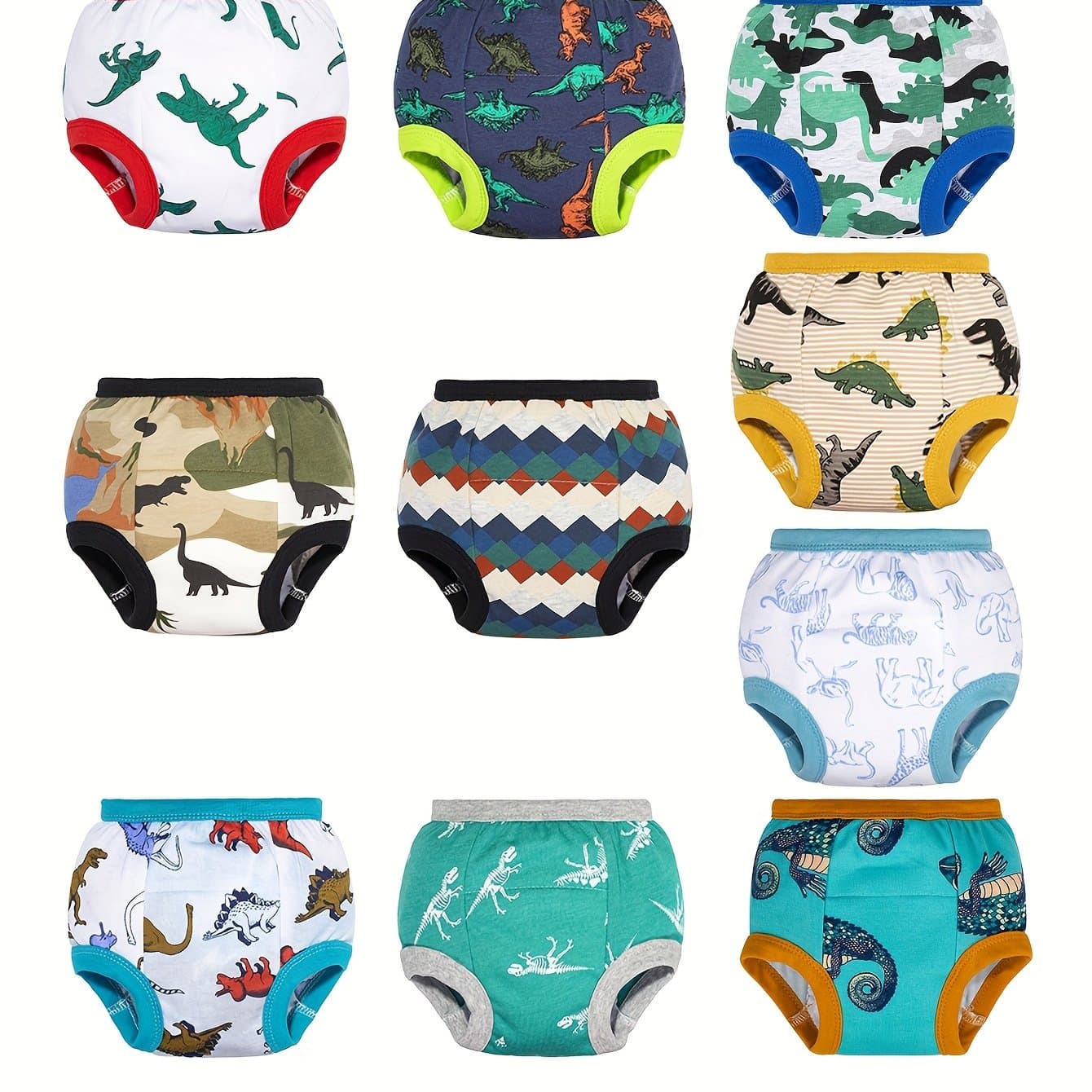 TEMU 10pcs Boys' 100% Cotton Potty Training Pants With Dinosaur - Absorbent Underwear Suitable For Boys, Non-sheer, Hand Washable, - Training Pants For Daycare & Use