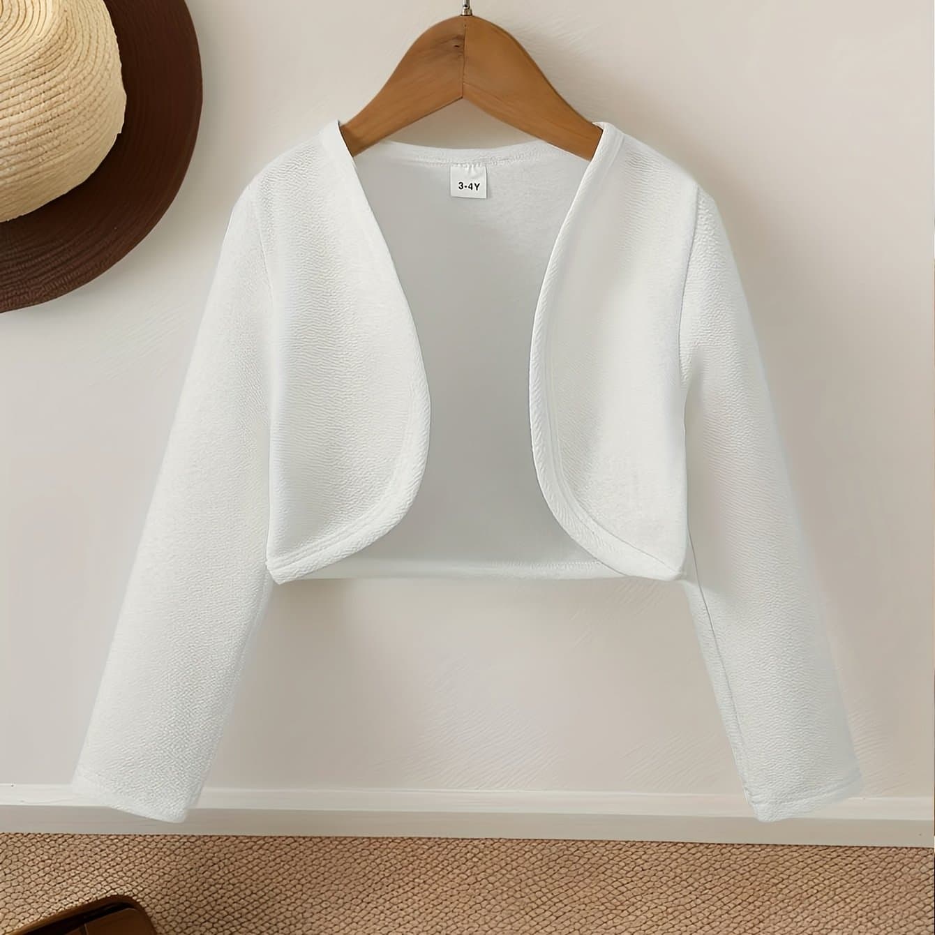 TEMU Girls' Elegant Open Front Shawl Dress With Long Sleeves For Spring, Summer, And Autumn Soft Solid Color Simple Top